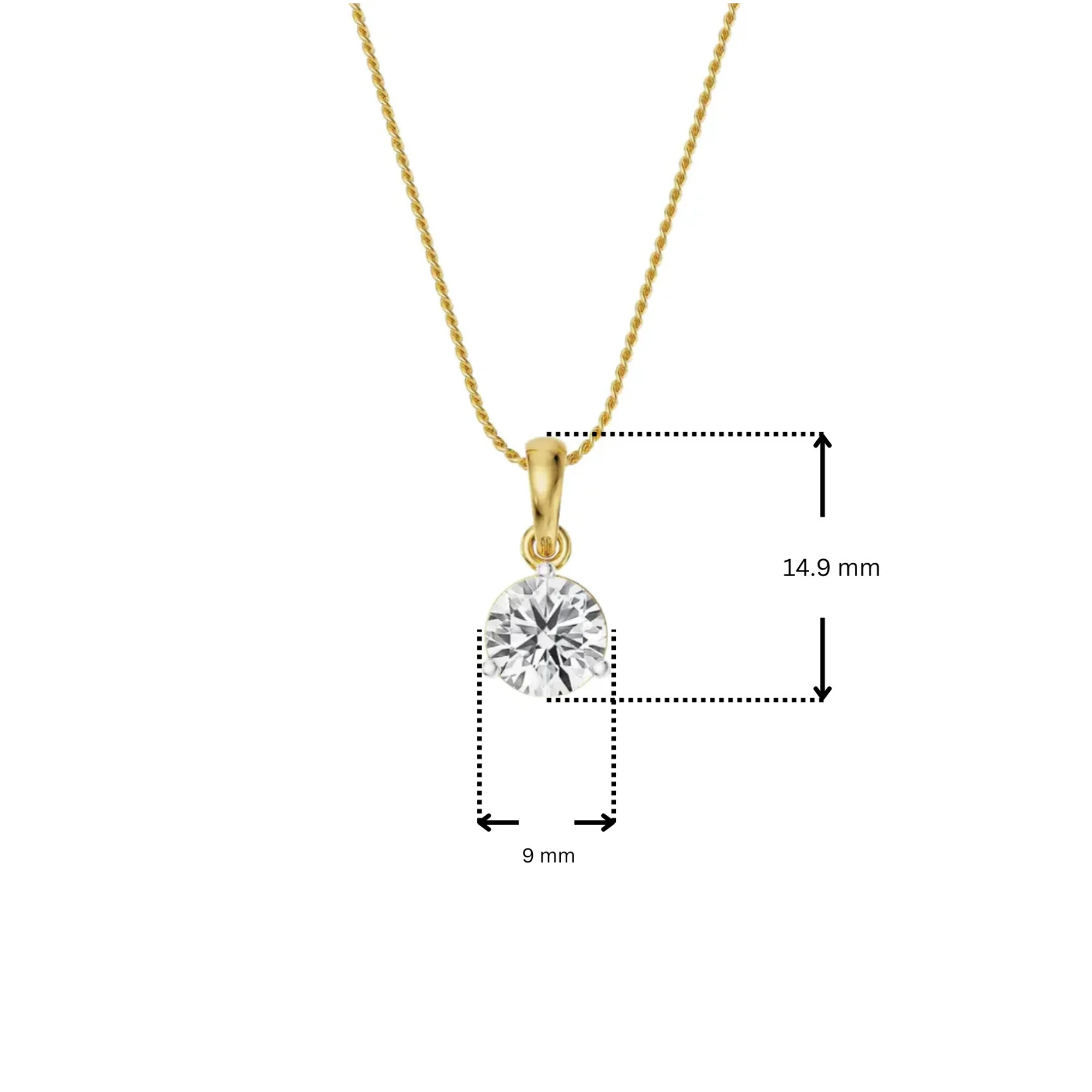 Dimension Guide for Three Prong 1.5 CT Lab Grown Diamond Pendant