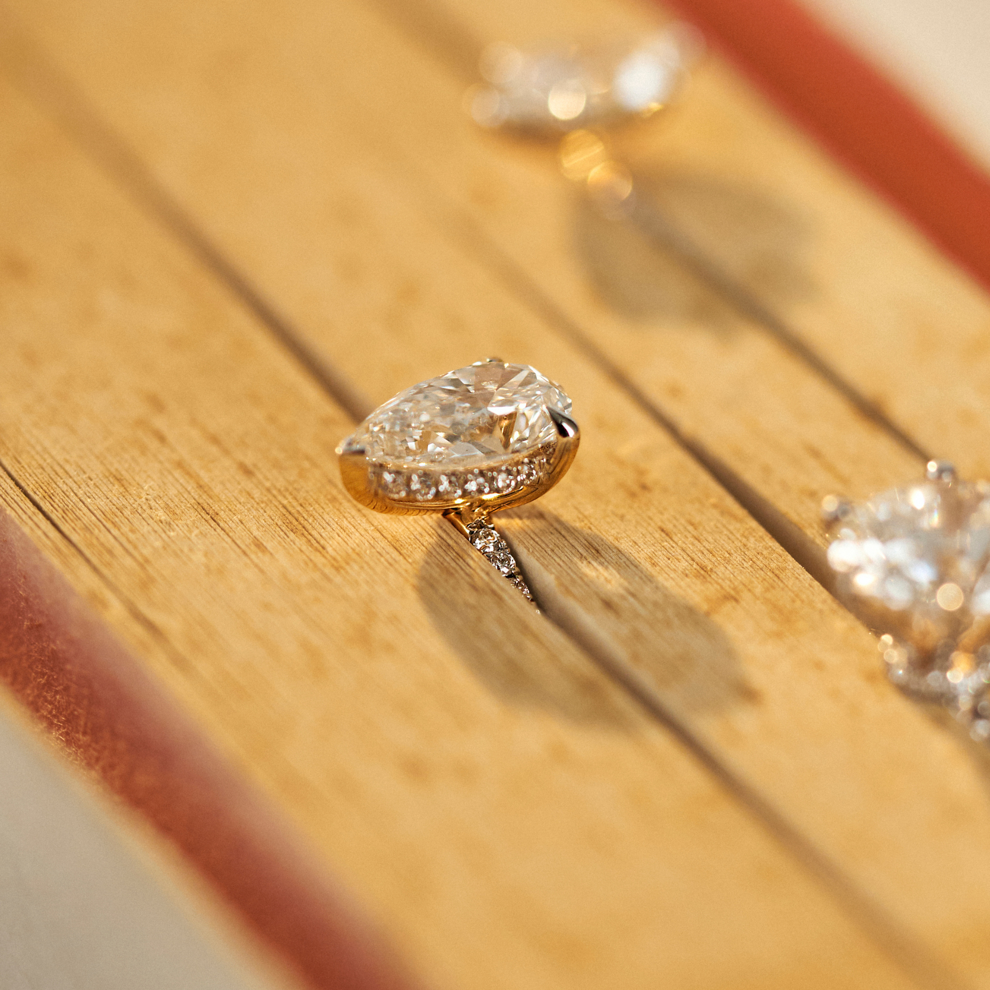 Vintage Pear Lab Diamond Engagement Ring