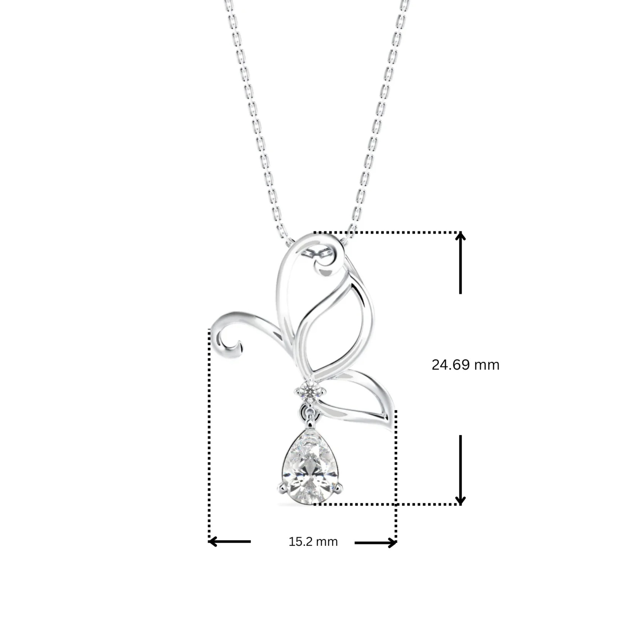 Dimension Guide for Half Winged Lab Grown Diamond Drop Pendant