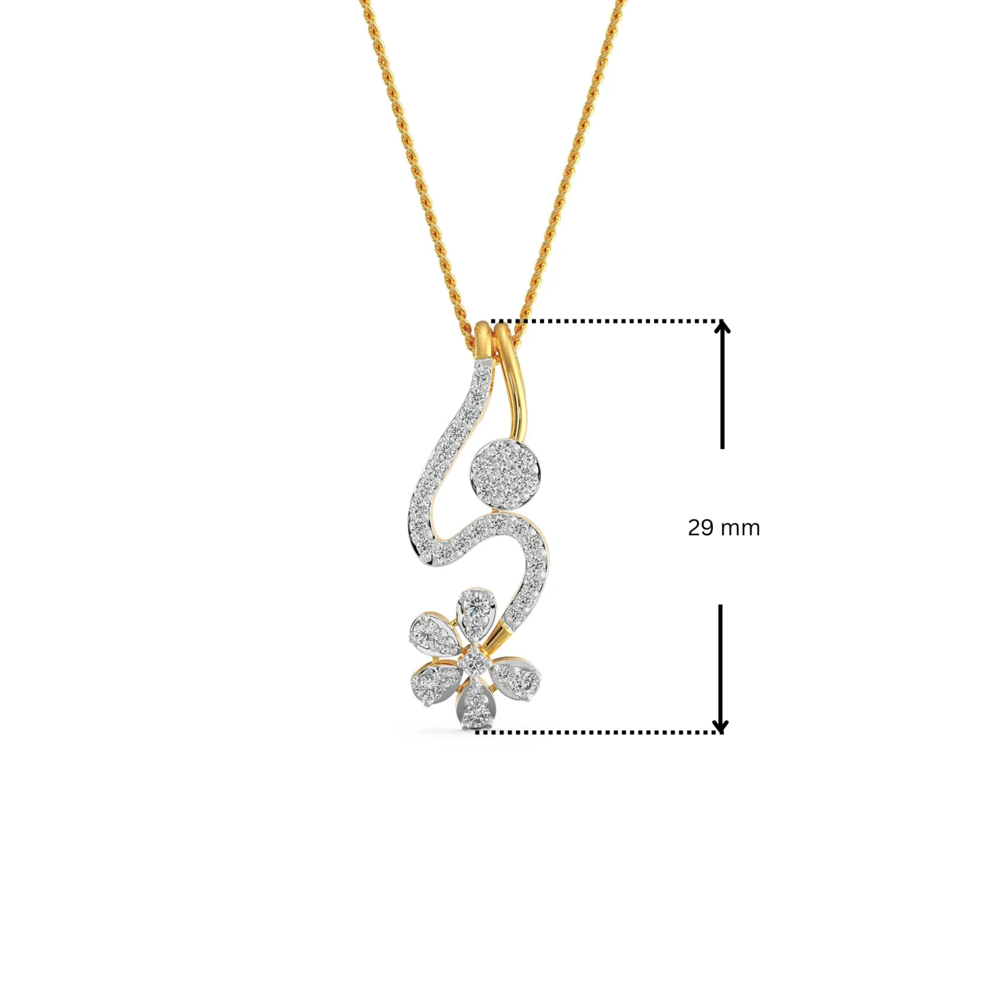 Dimension Guide for Floral Drop Lab Grown Diamond Pendant