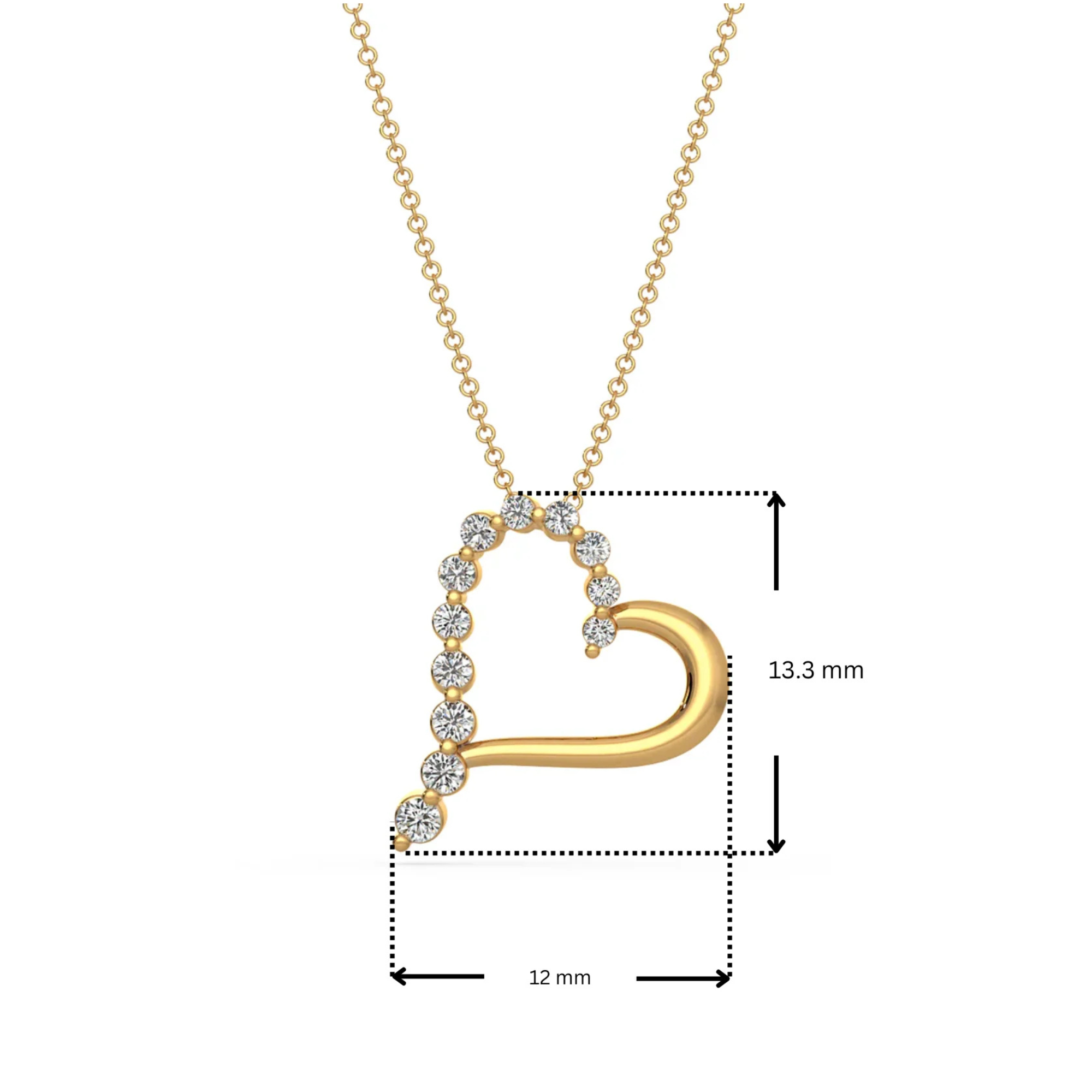 Dimension Guide for Heart Felt Lab Grown Diamond Pendant