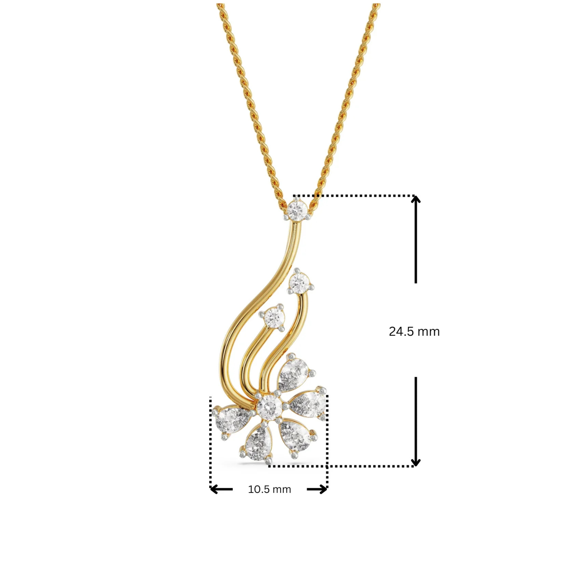 Dimension Guide for Floral Fantasy Lab Grown Diamond Pendant