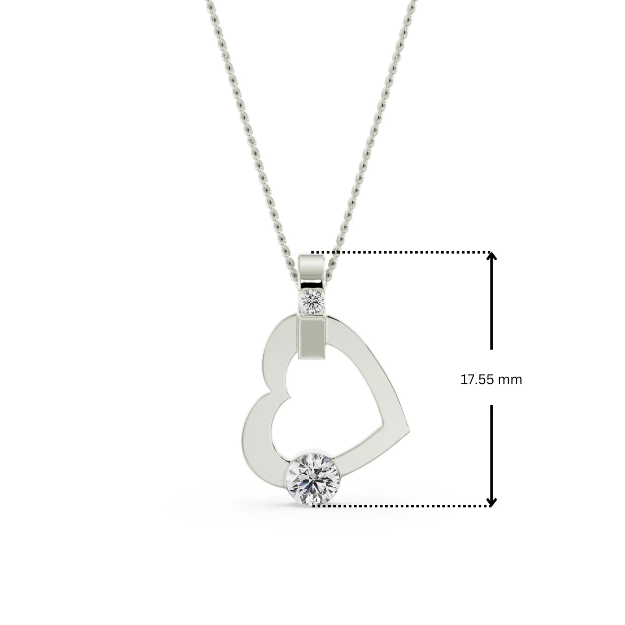 Dimension Guide for Tilted Lab Grown Diamond Heart Pendant