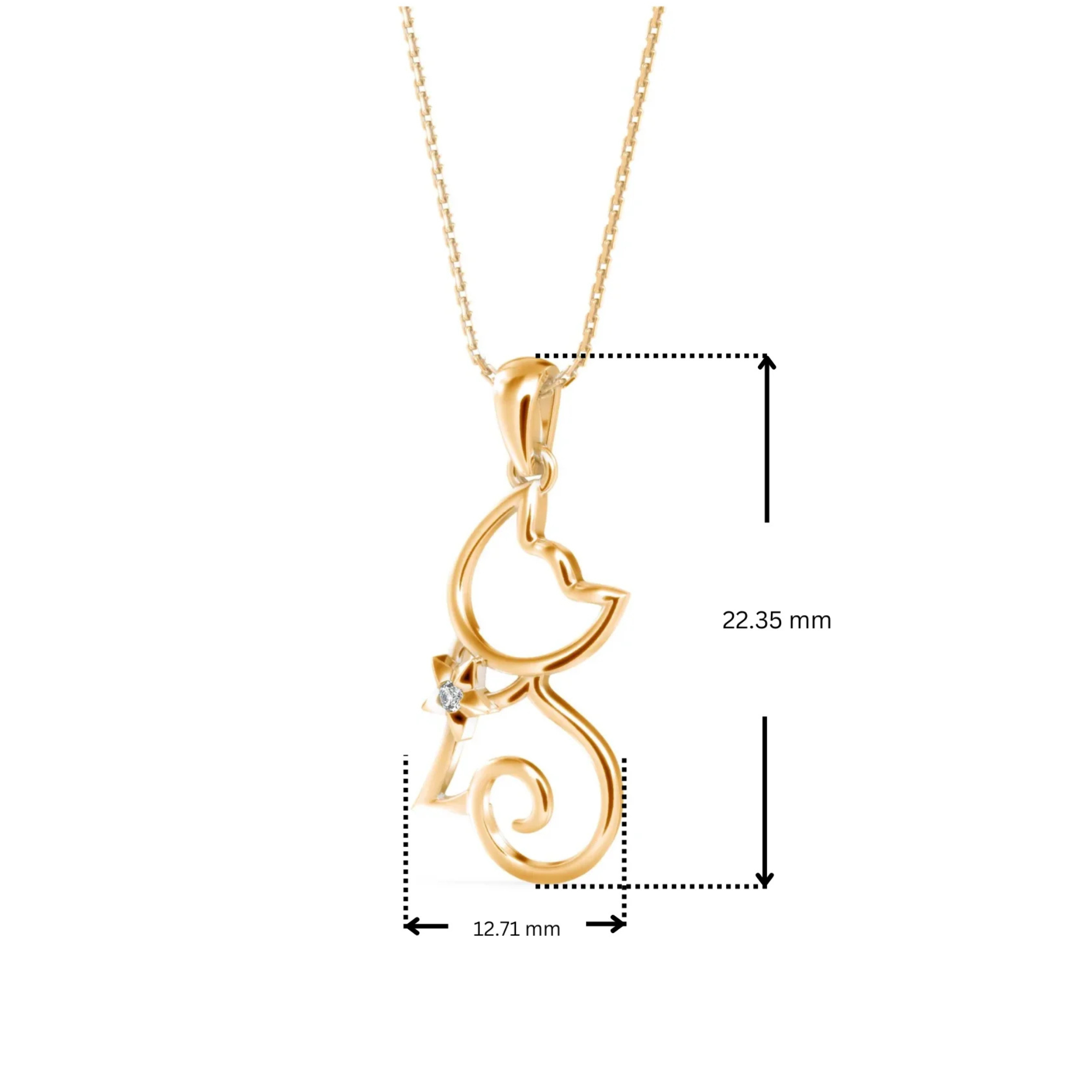 Dimension Guide for Kitty Cat Lab Grown Diamond Pendant