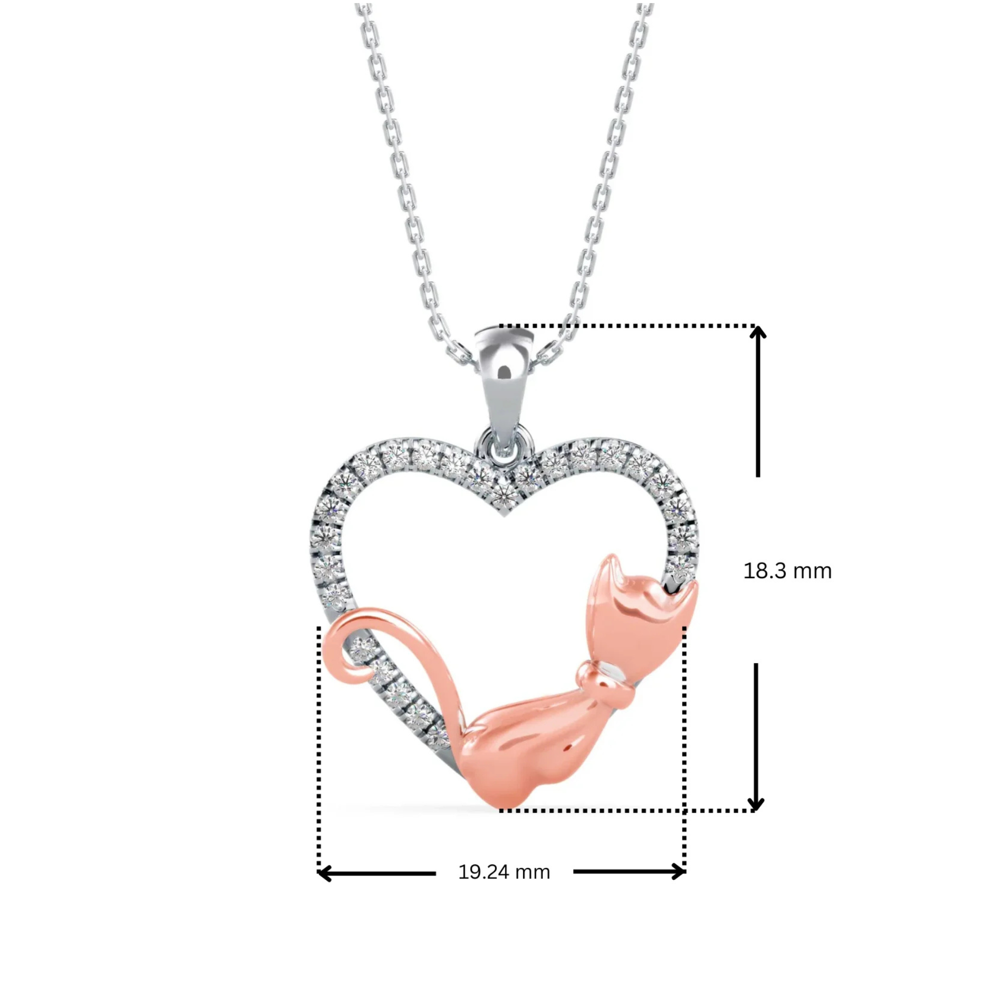 Dimension Guide for Whiskered Love Cat Lab Grown Diamond Pendant