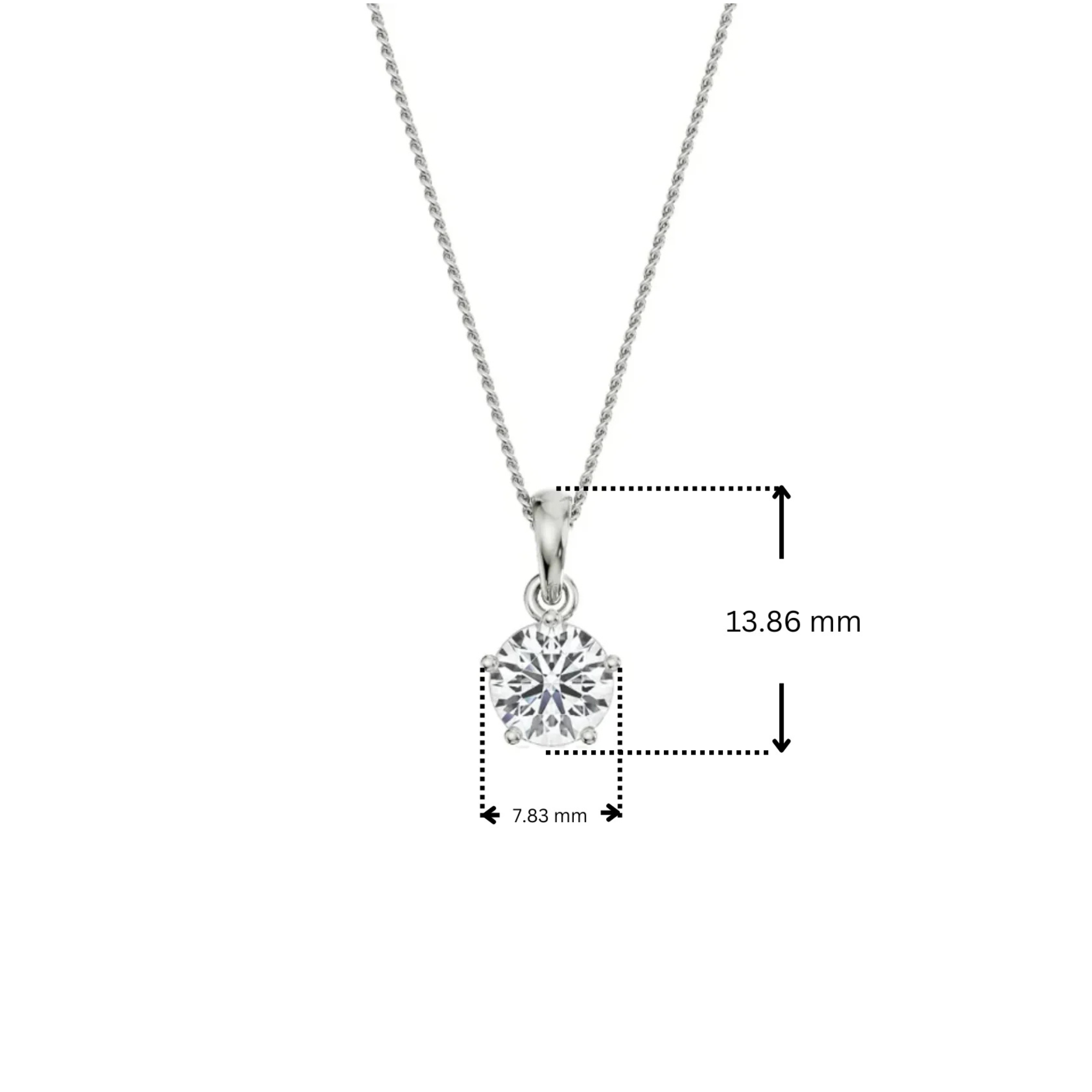 Dimension Guide for 1 CT Round Lab Grown Diamond Solitaire Pendant