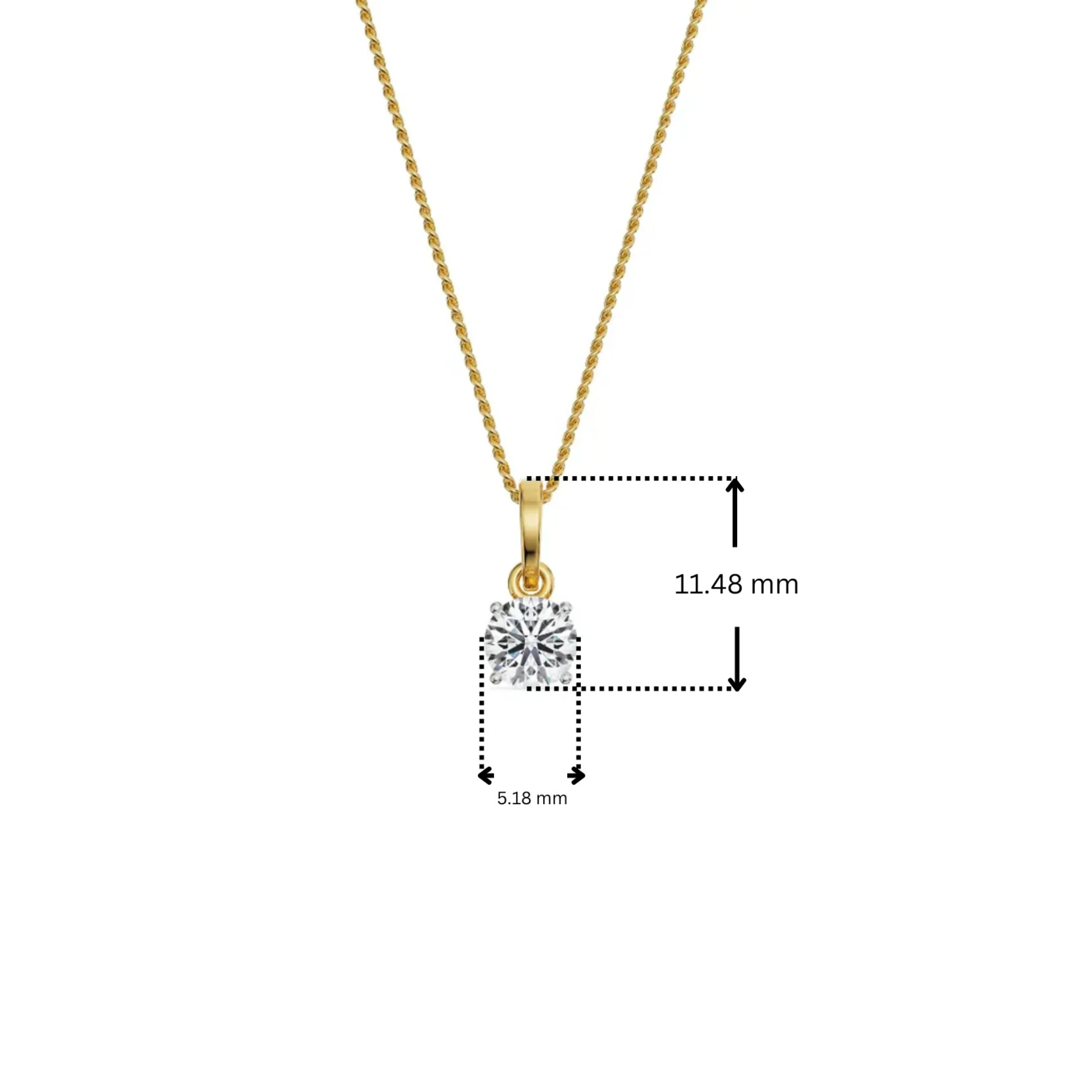 Dimension Guide for 0.5 CT Round Lab Grown Diamond Solitaire Pendant