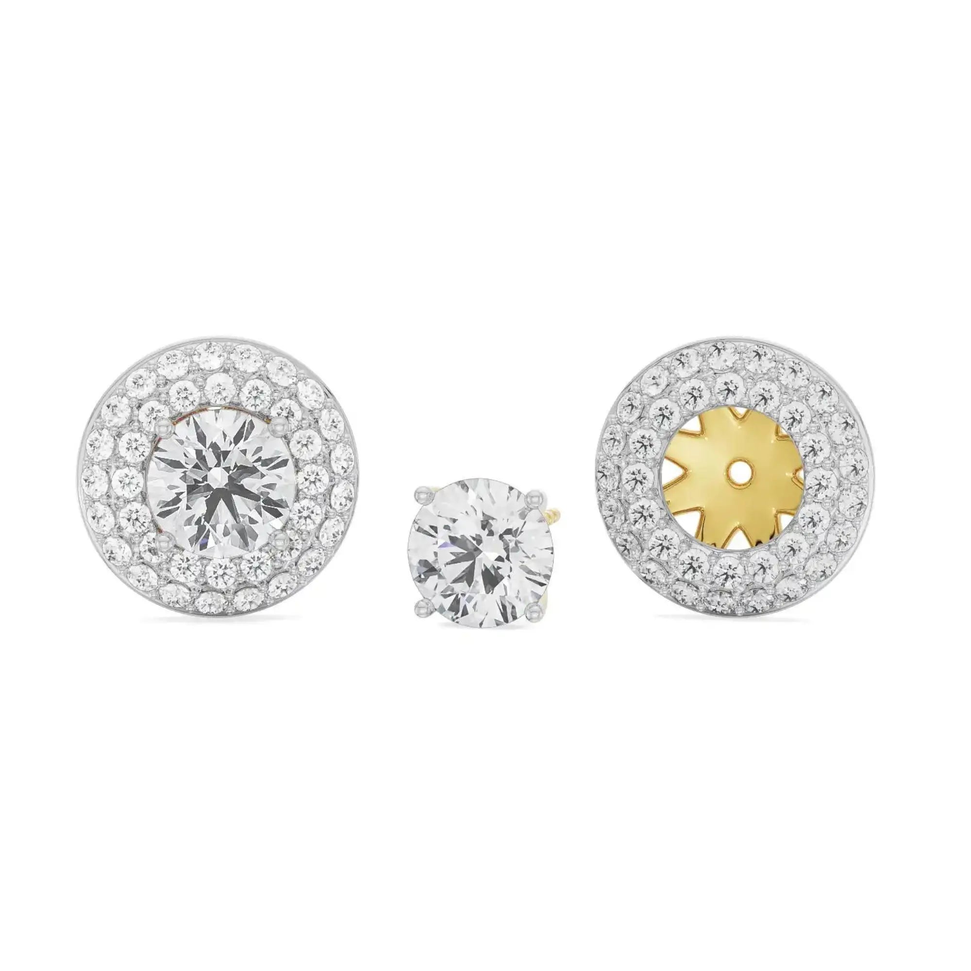 0.50 CT Double Halo Detachable Diamond Studs Front View
