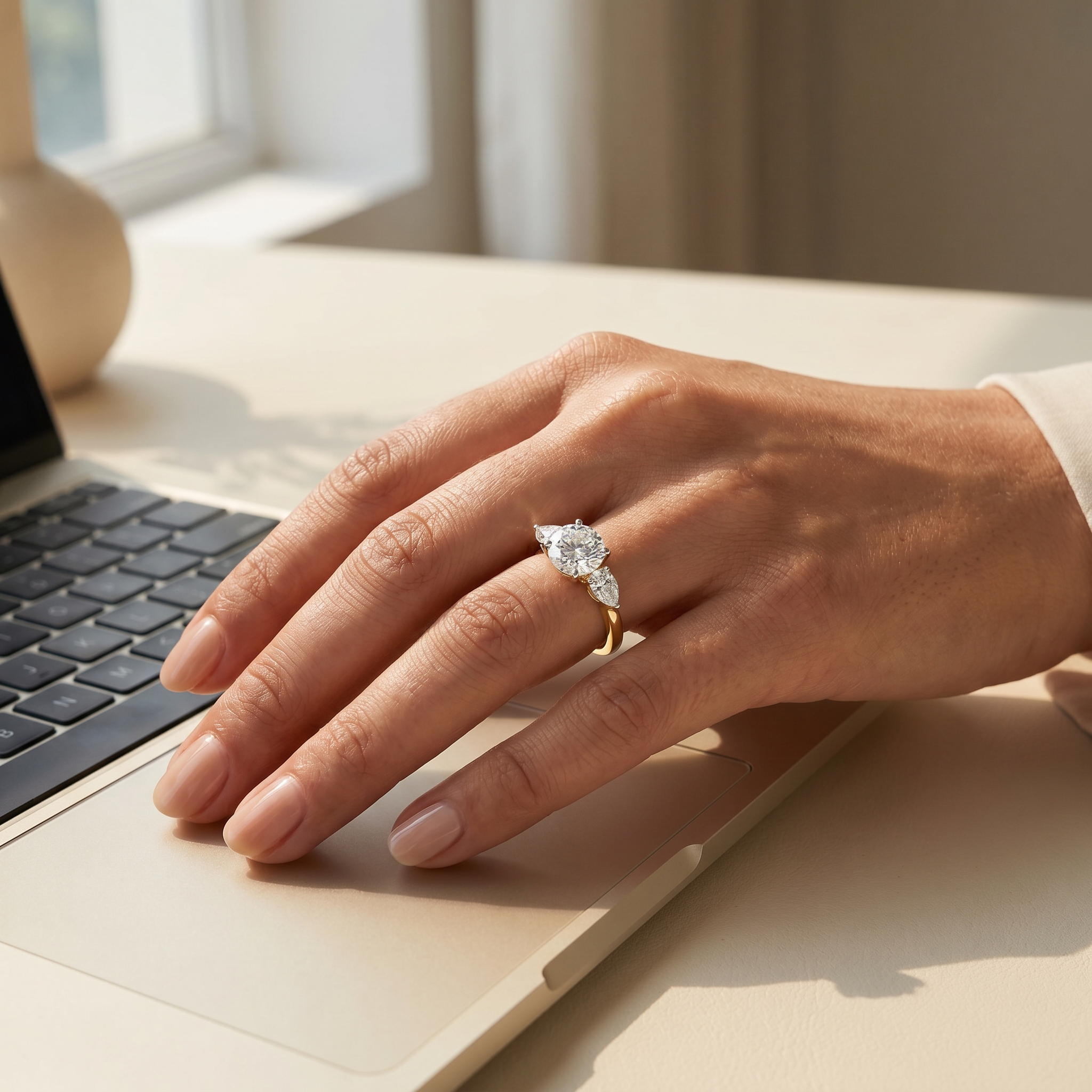 Three Stone Pear Engagement Ring