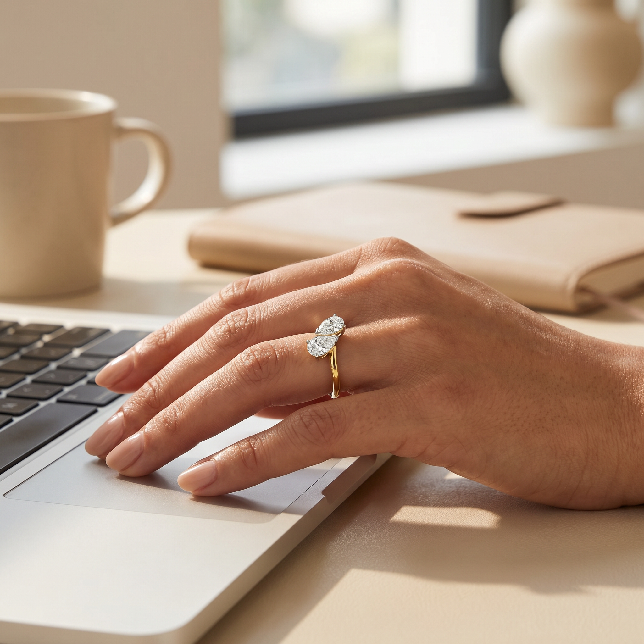 Two Stone Pear Solitaire Ring