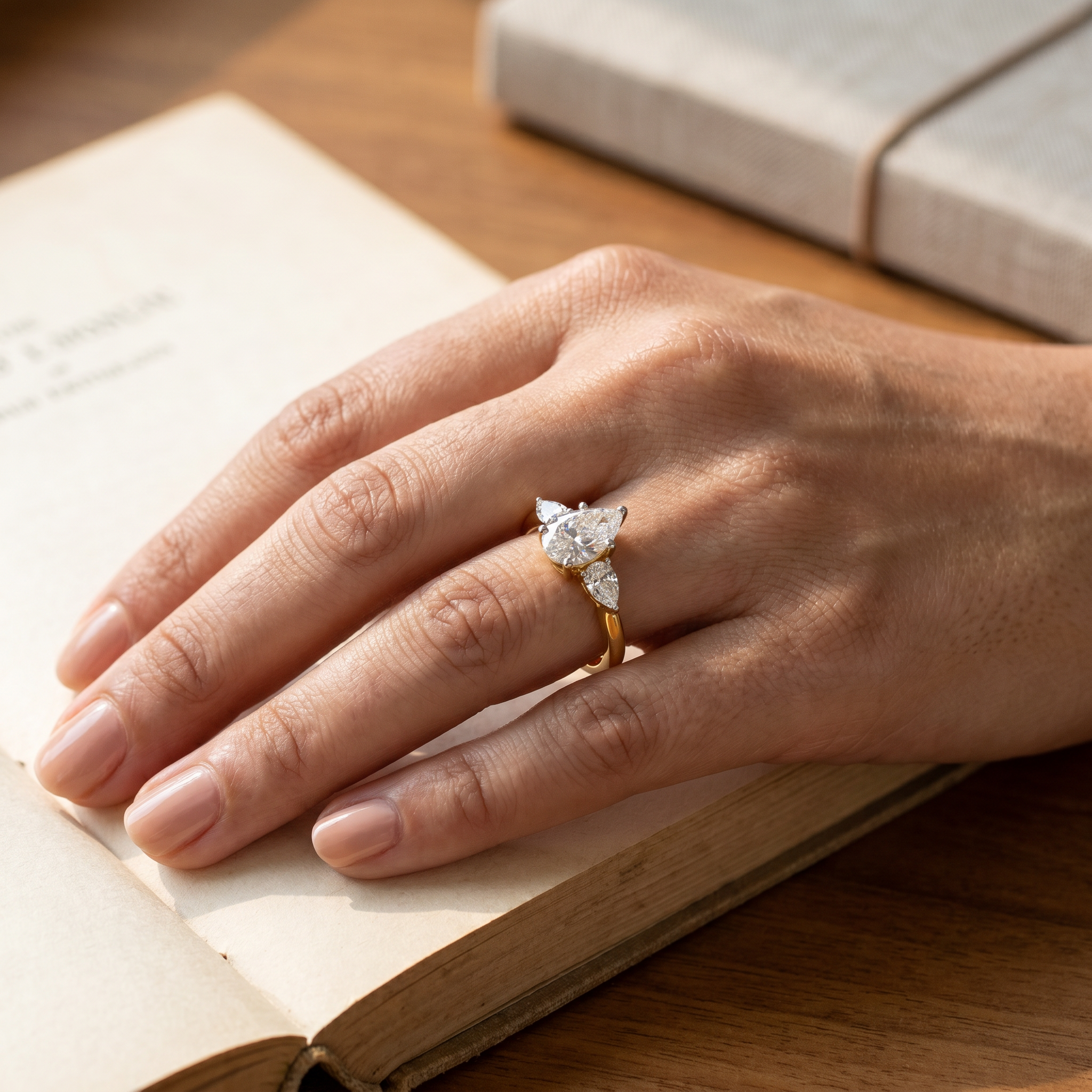 Pear Tri Solitaire Lab Grown Diamond Ring