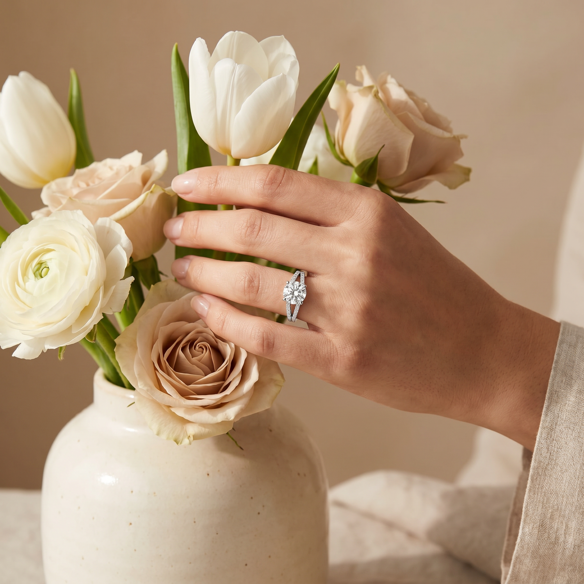 Pave Round Lab Diamond Engagement Ring