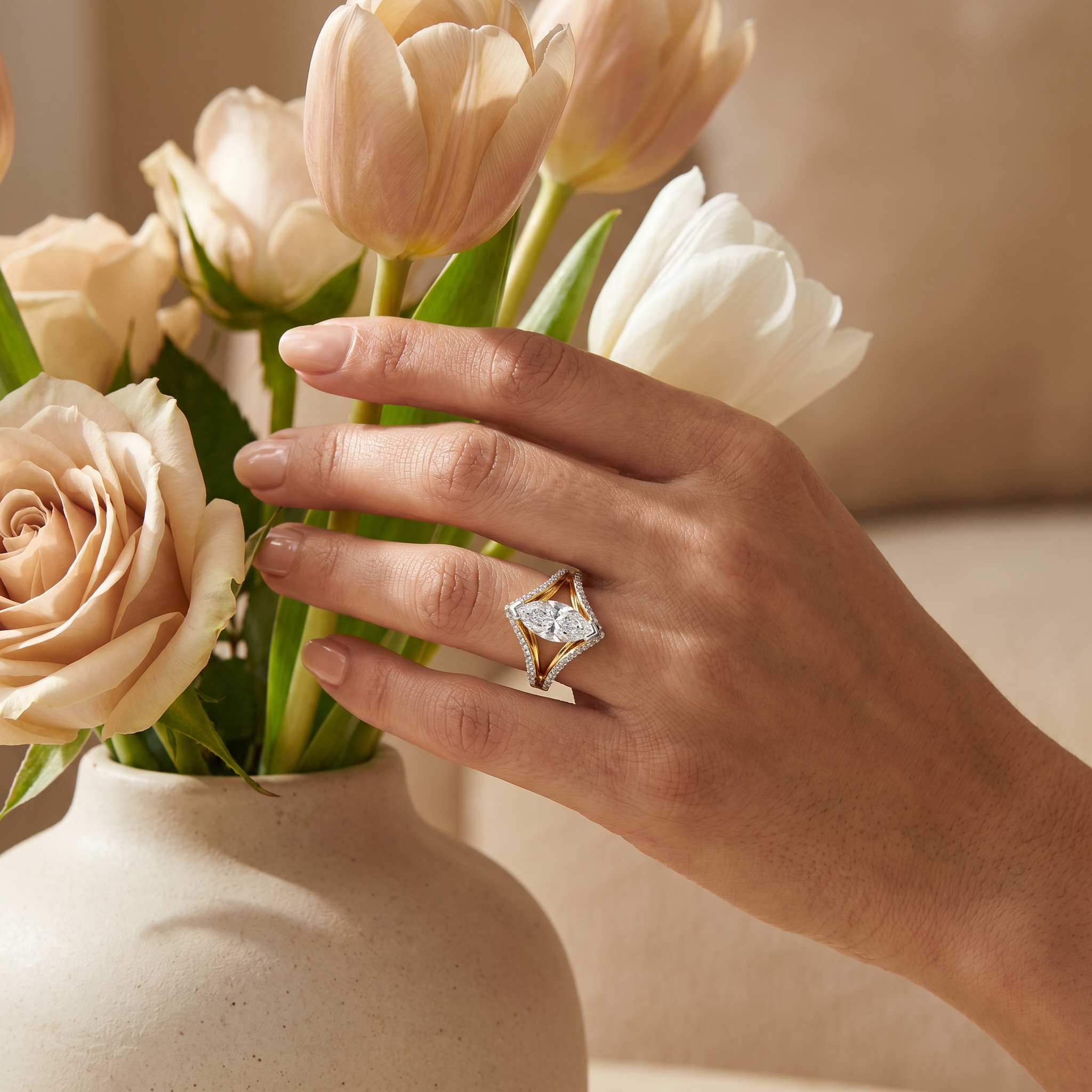 Marquise Cut Lab Grown Diamond Bridal Ring