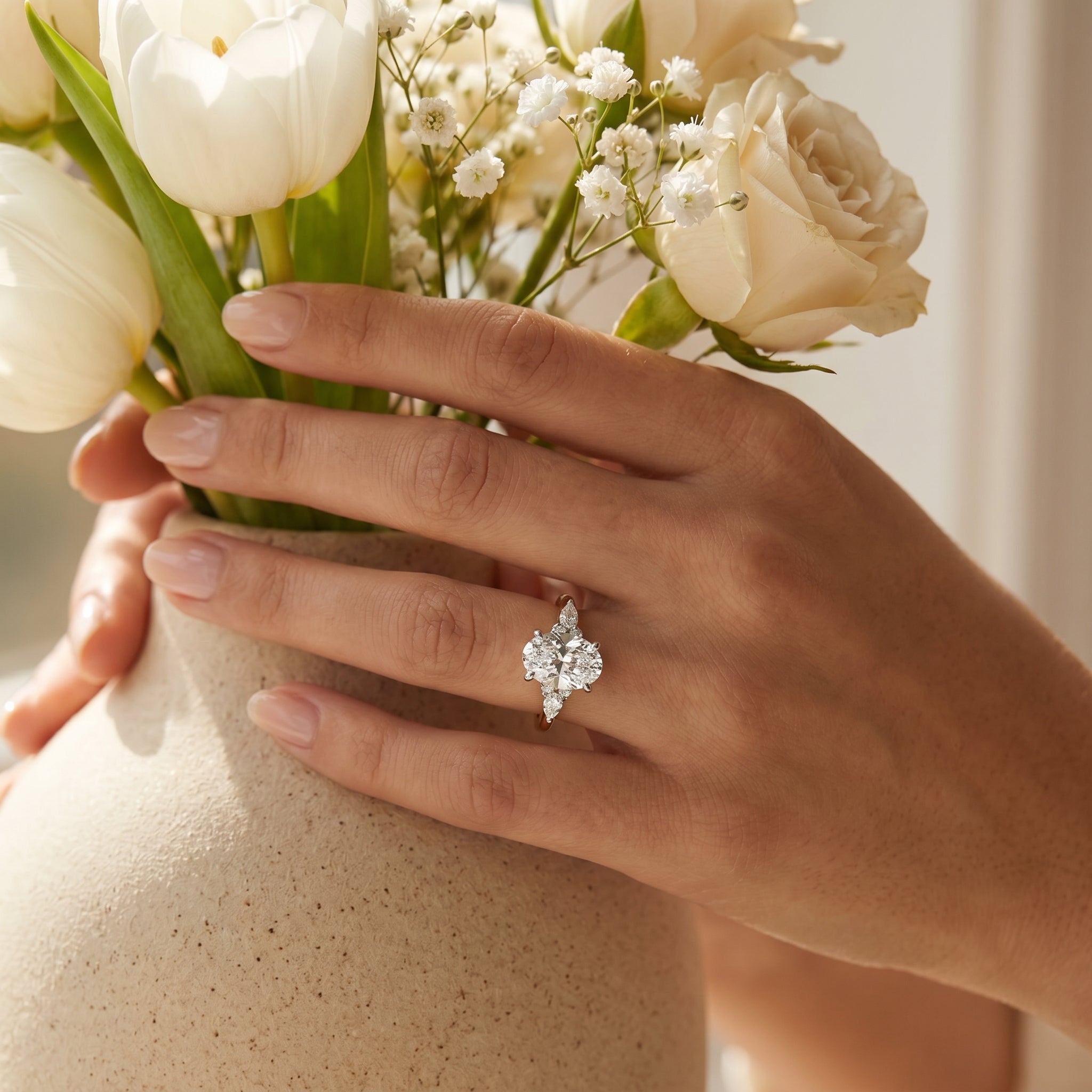 Oval Cluster Lab Diamond Engagement Ring