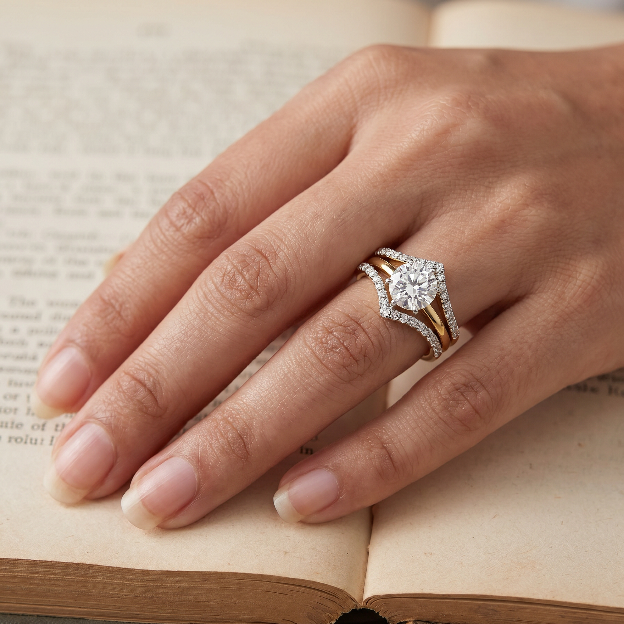 Lab Grown Diamond Solitaire Chevron Engagement Ring