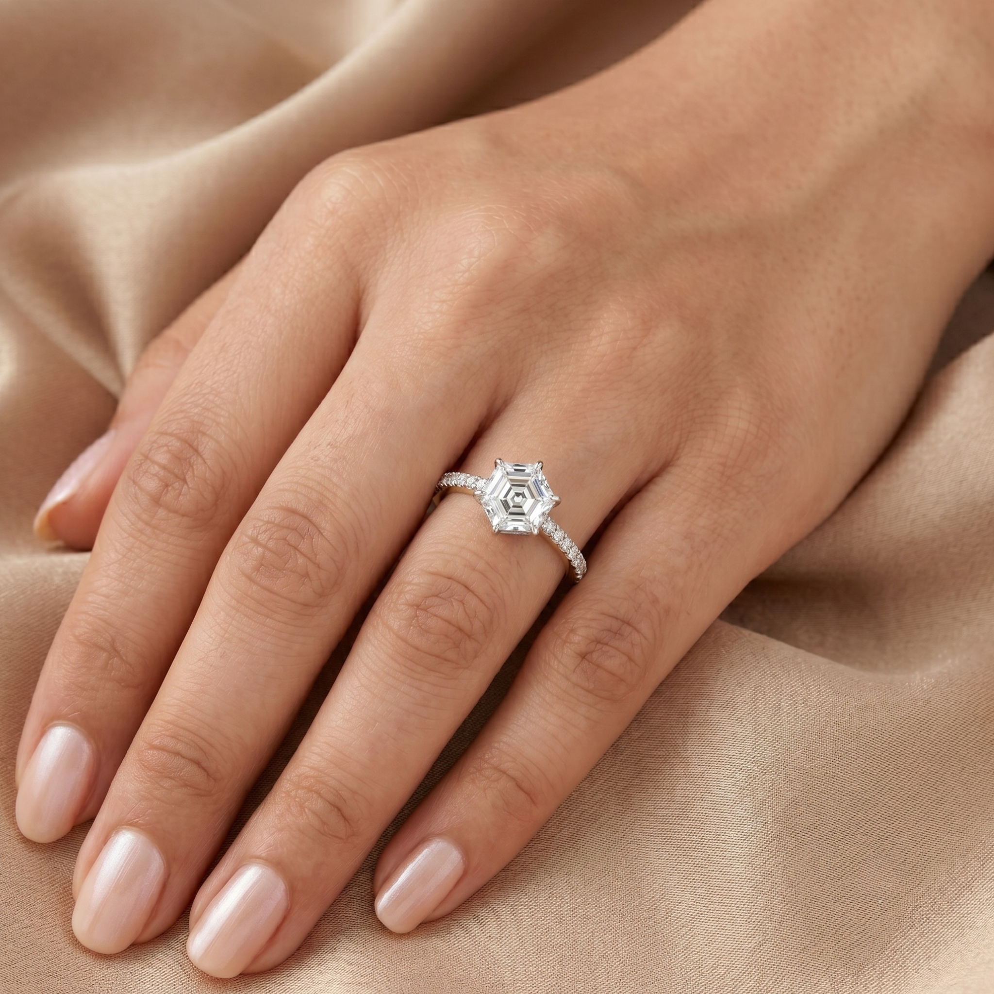 Hexagon Lab Grown Diamond Engagement Ring