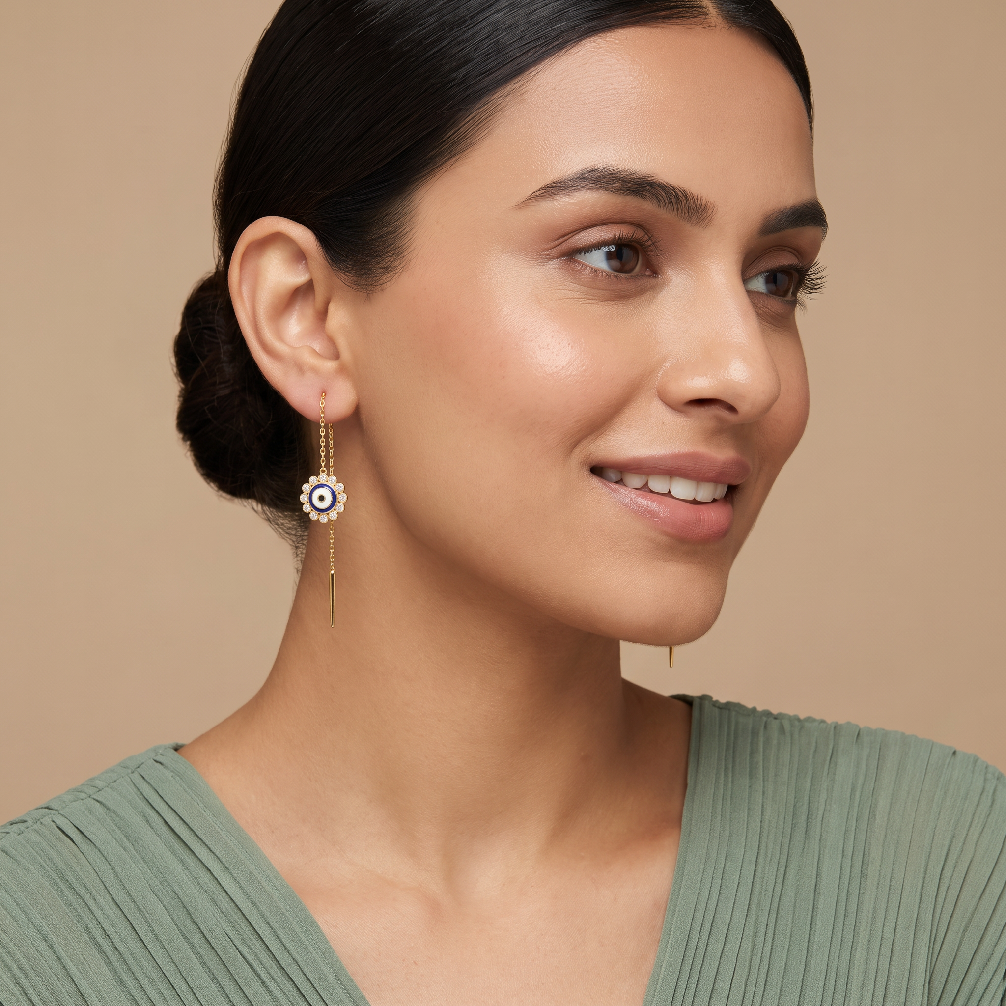 Evil Eye Sui Dhaga Lab Grown Diamond Earrings