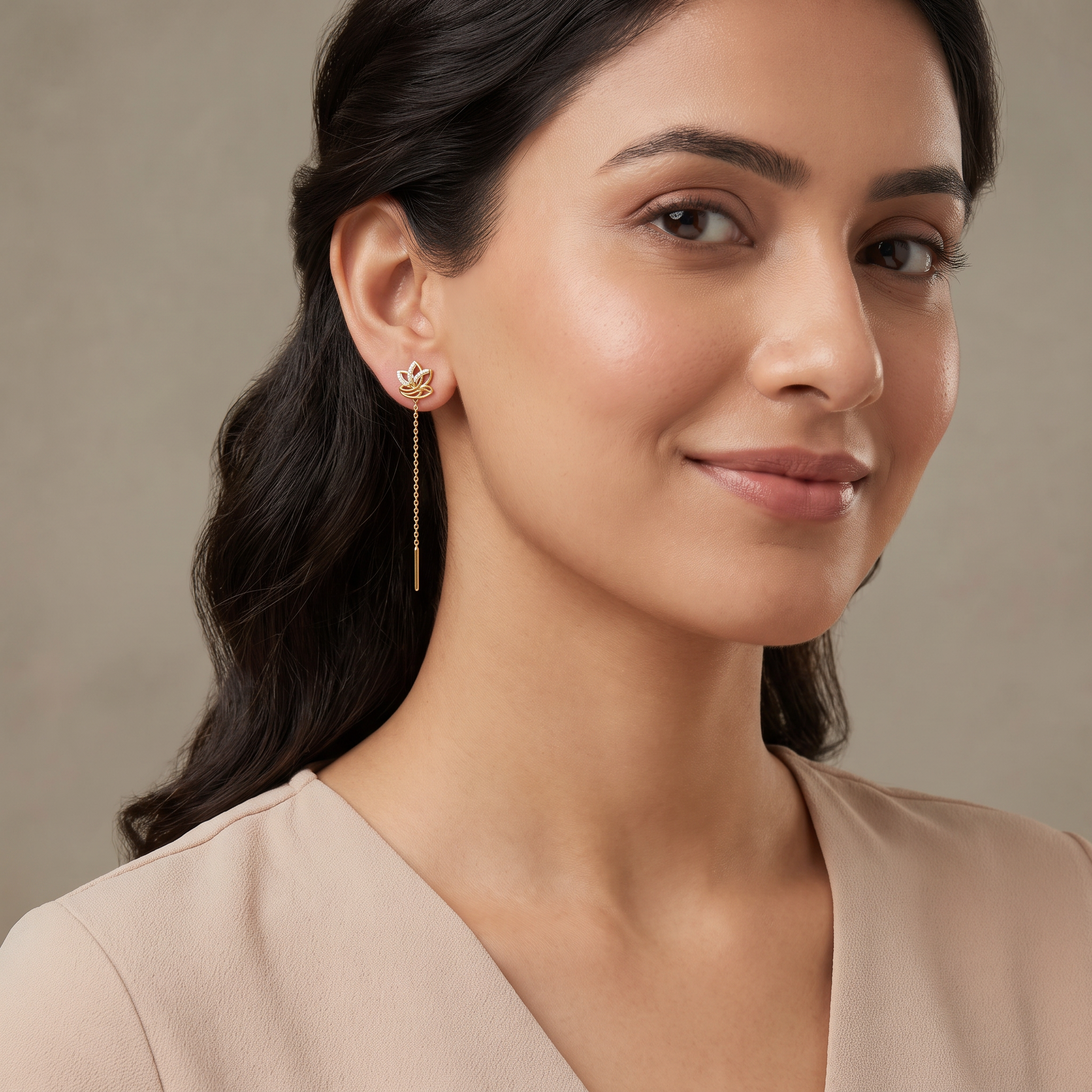Lotus Petal Sui Dhaga Diamond Earrings