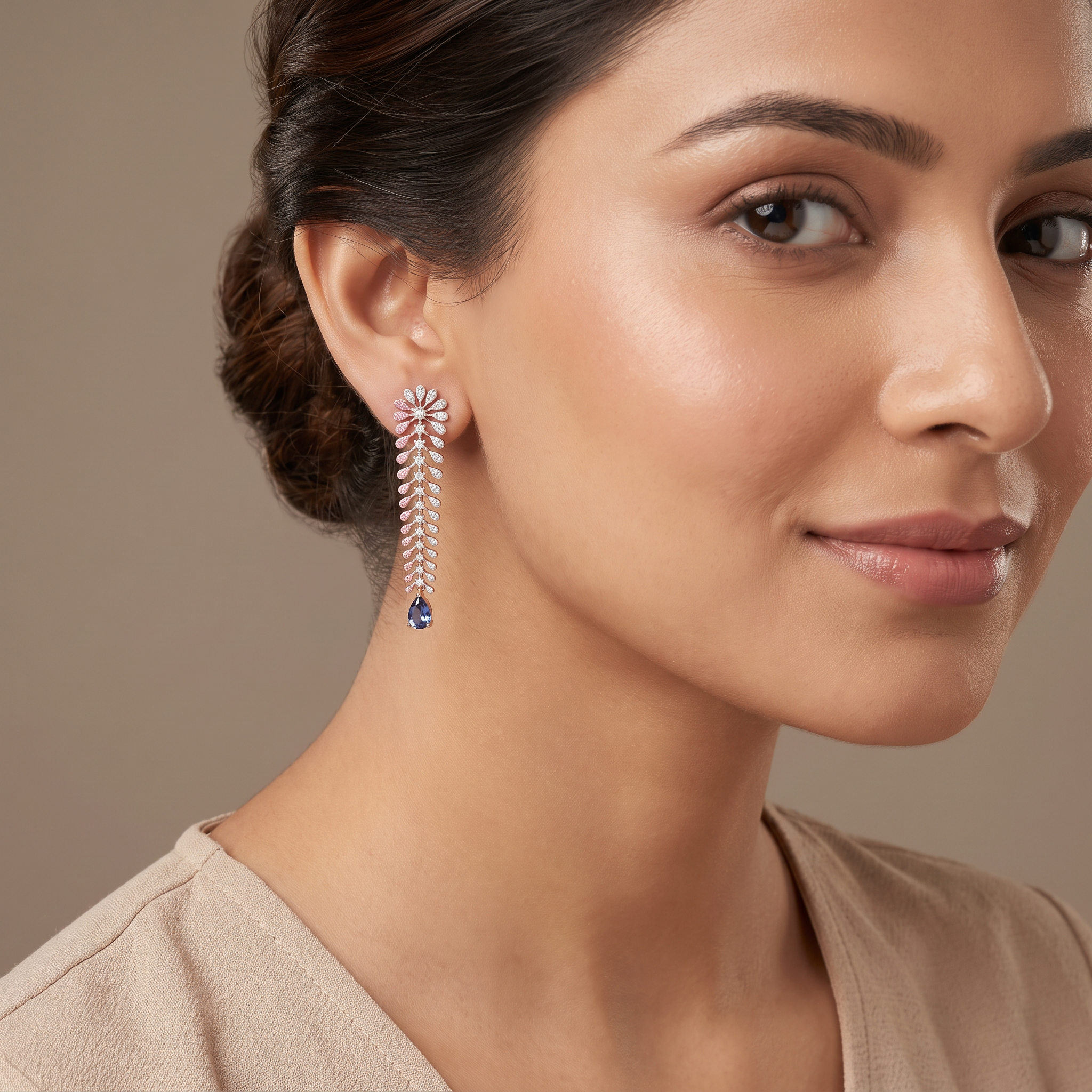 Sapphire Fern Lab Grown Diamond Chandelier Earrings