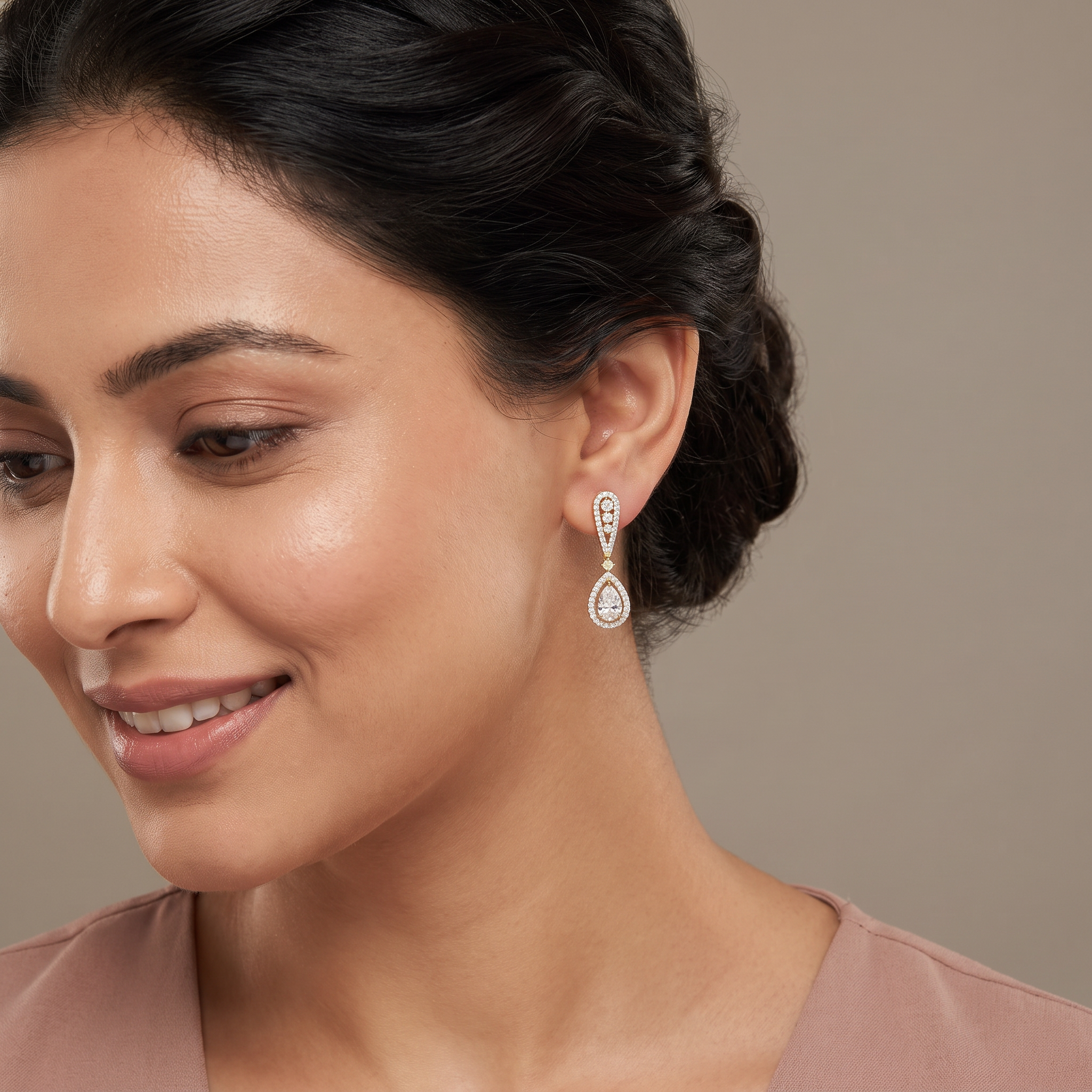 Halo Pear Cluster Dangler Earrings