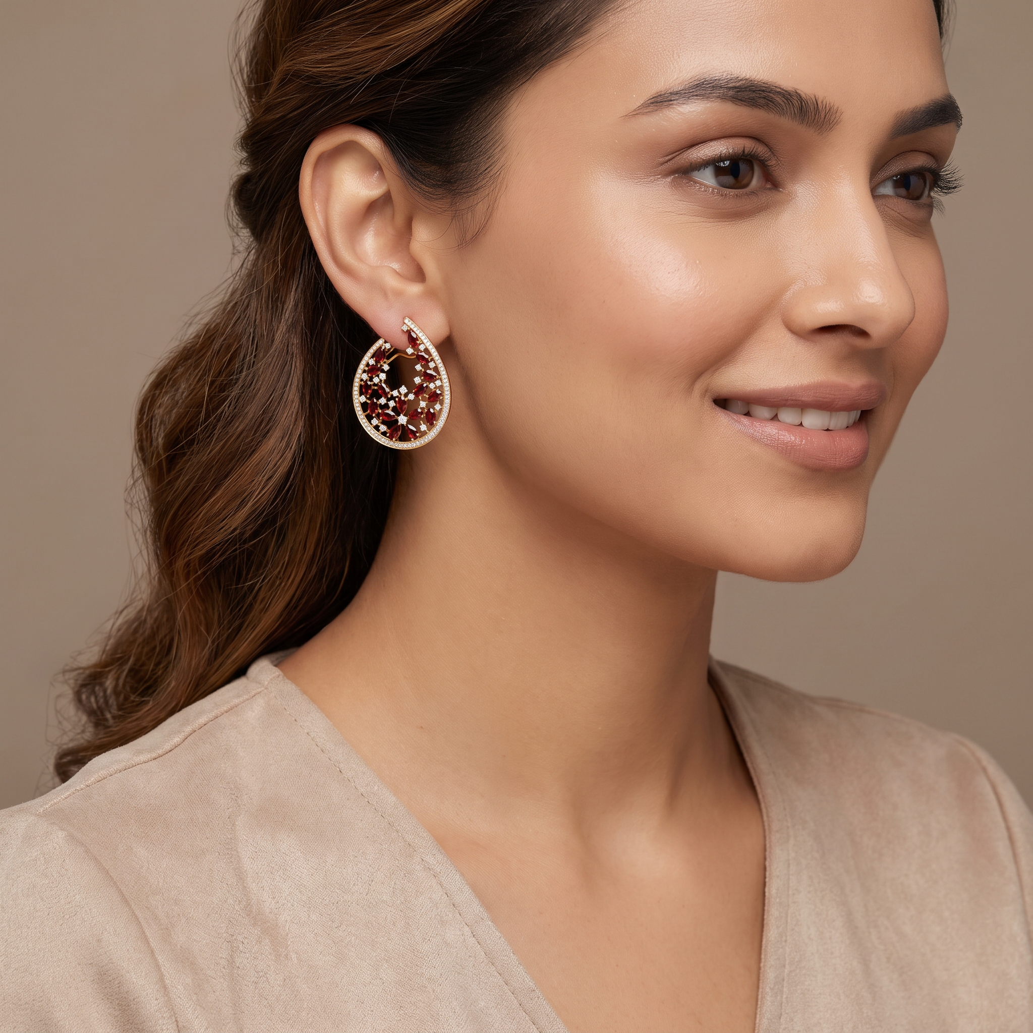 Garnet Lab Grown Diamond Festive Earrings