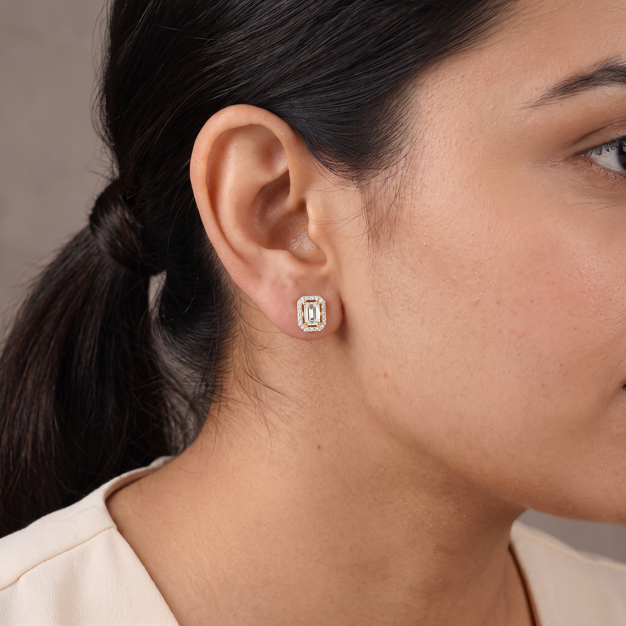 1 CT Shimmering Halo Emerald Lab Diamond Earrings