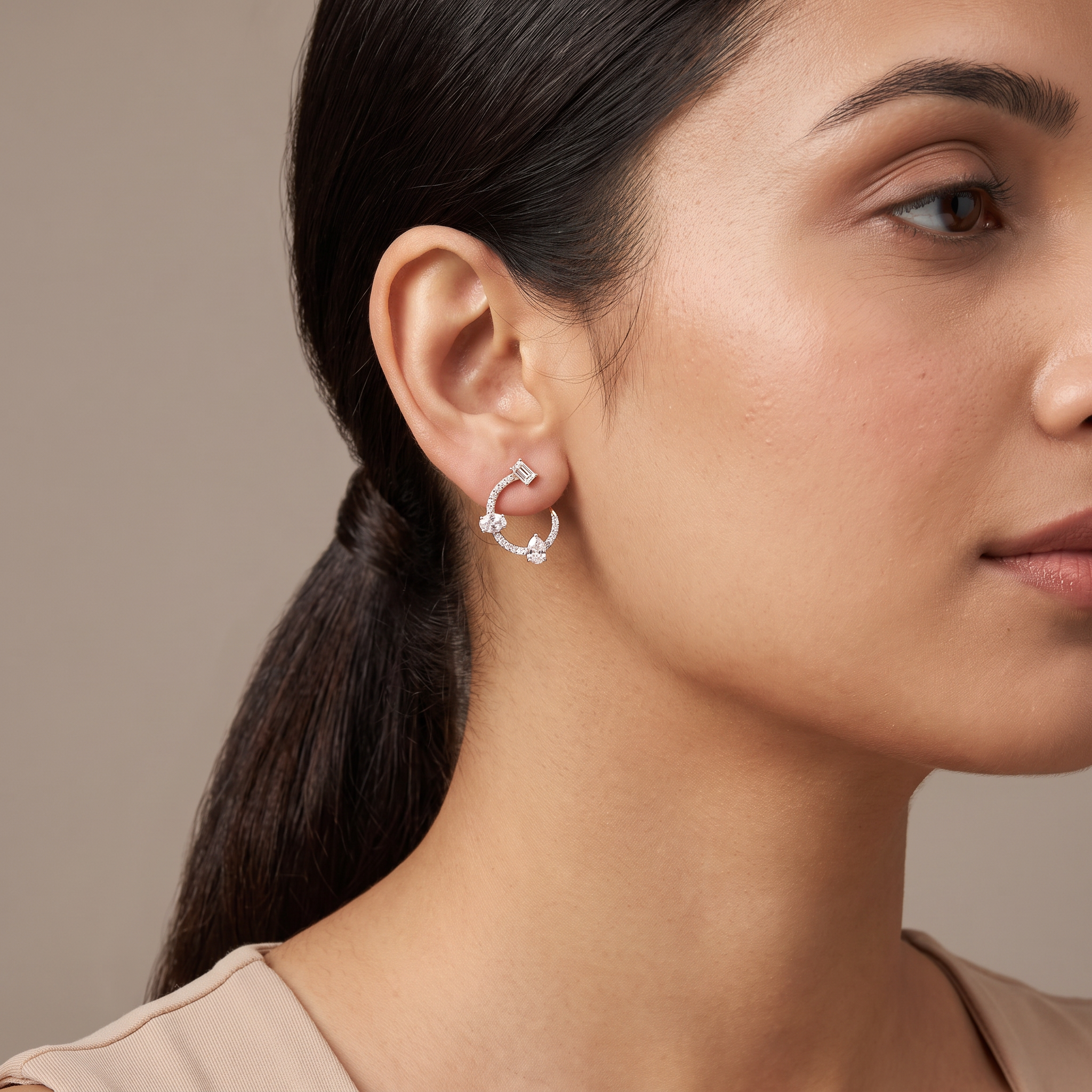 Trio Solitaire Lab Grown Diamond Hoop