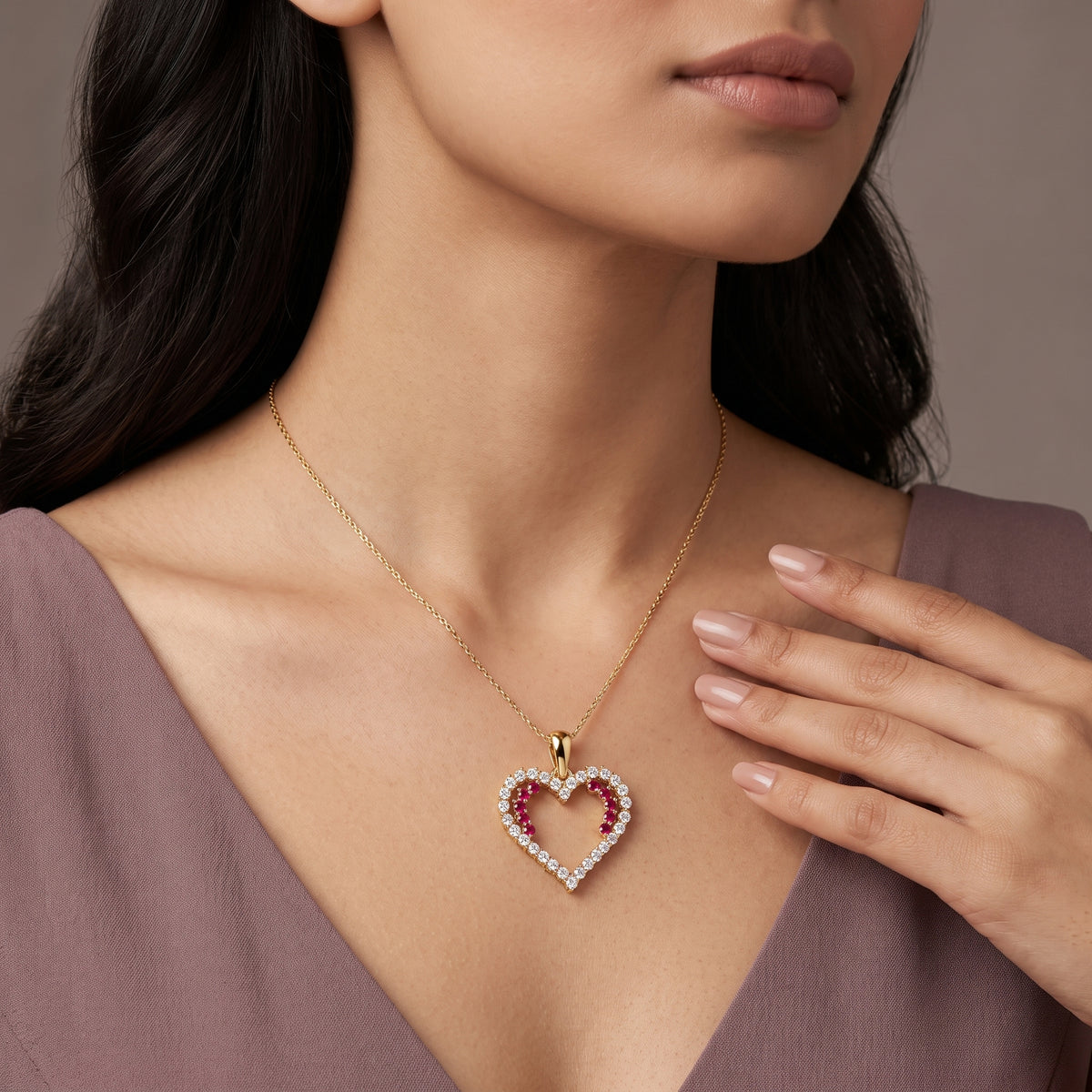 Ritzy Ruby and Lab Diamond Heart Pendant
