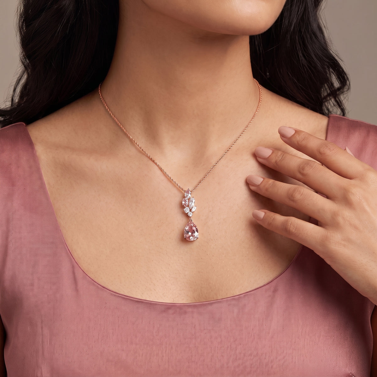 Pink Sapphire Lab Diamond Drop Pendant