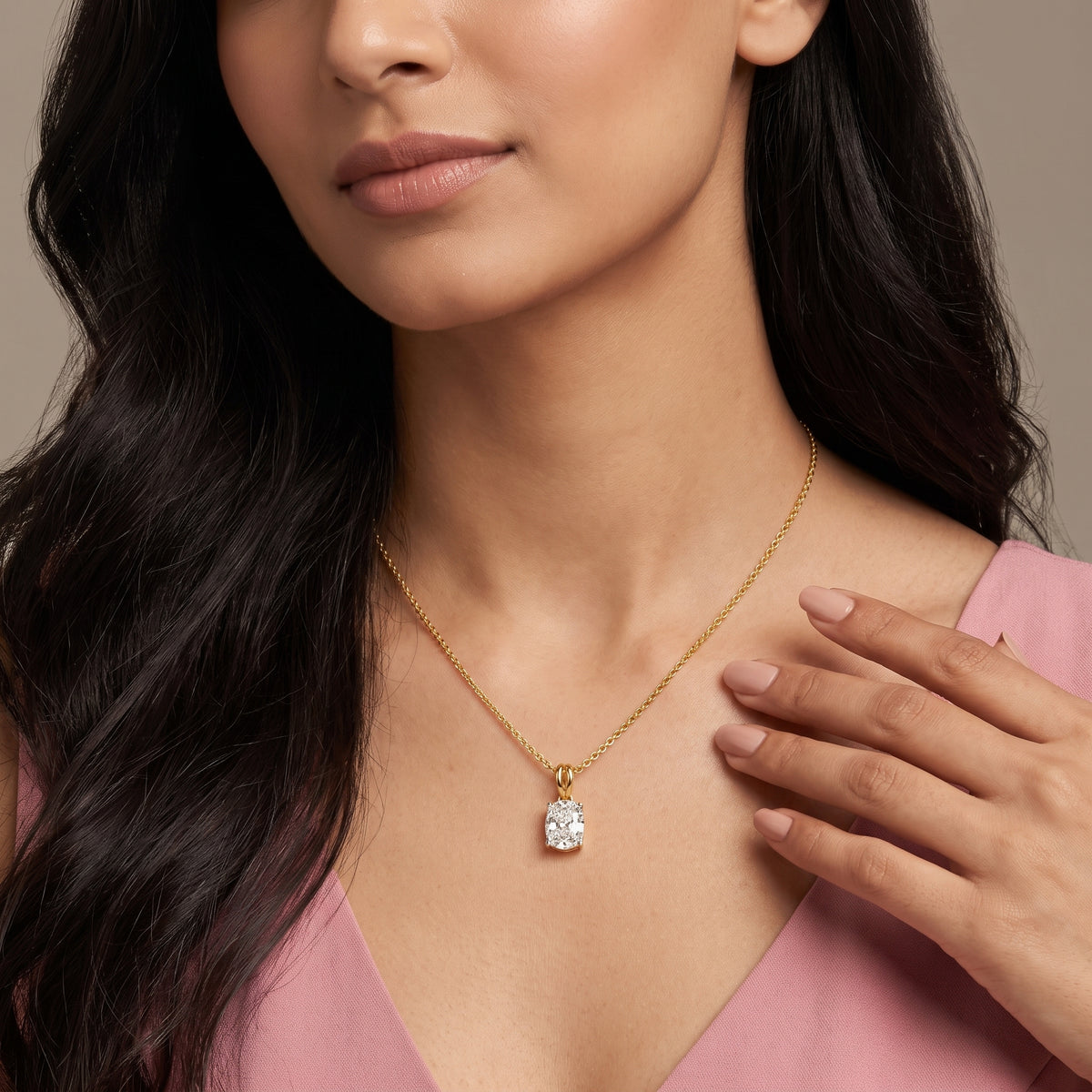 1 CT Cushion Lab Grown Diamond Solitaire Pendant