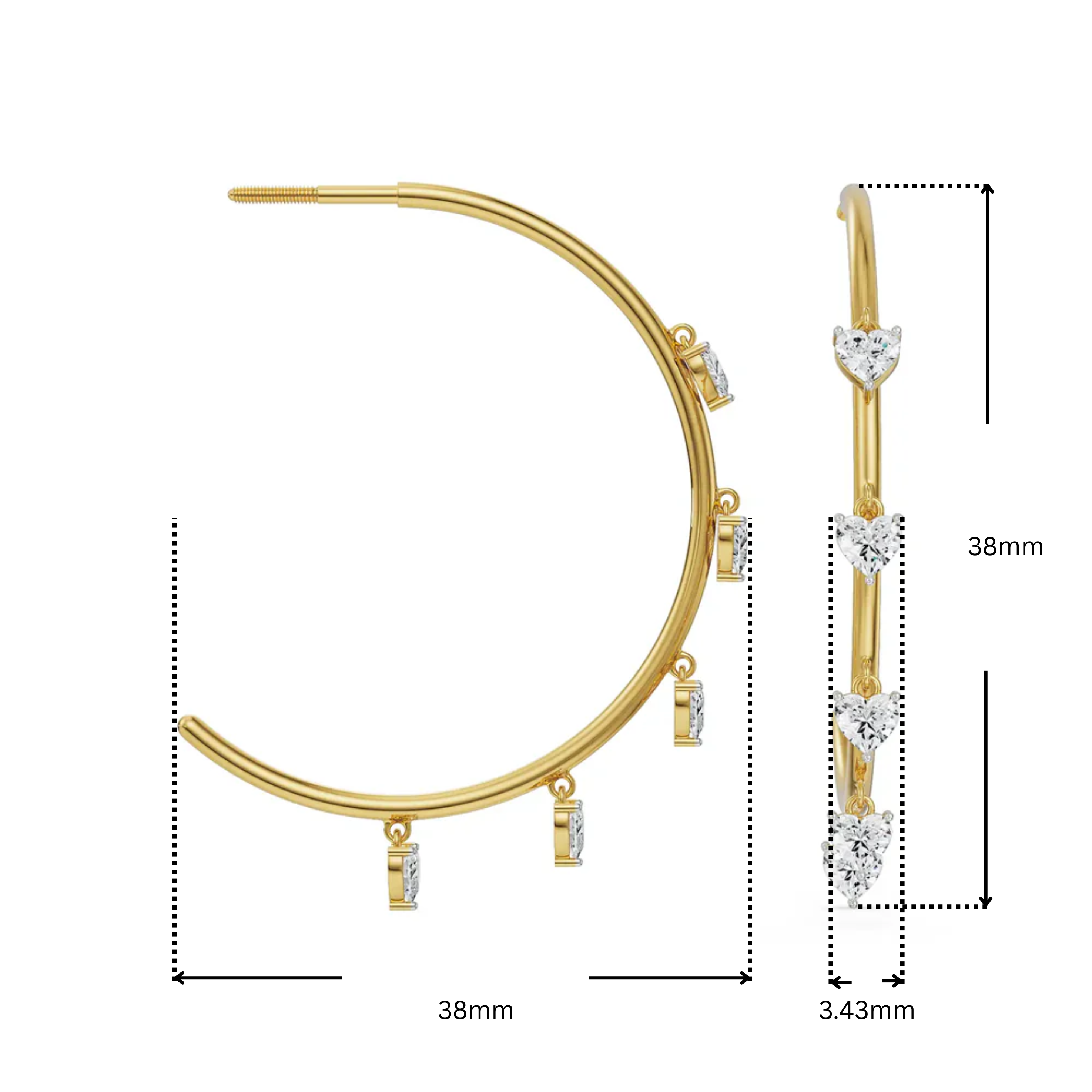 Dancing Hearts Dangle Hoop Earrings