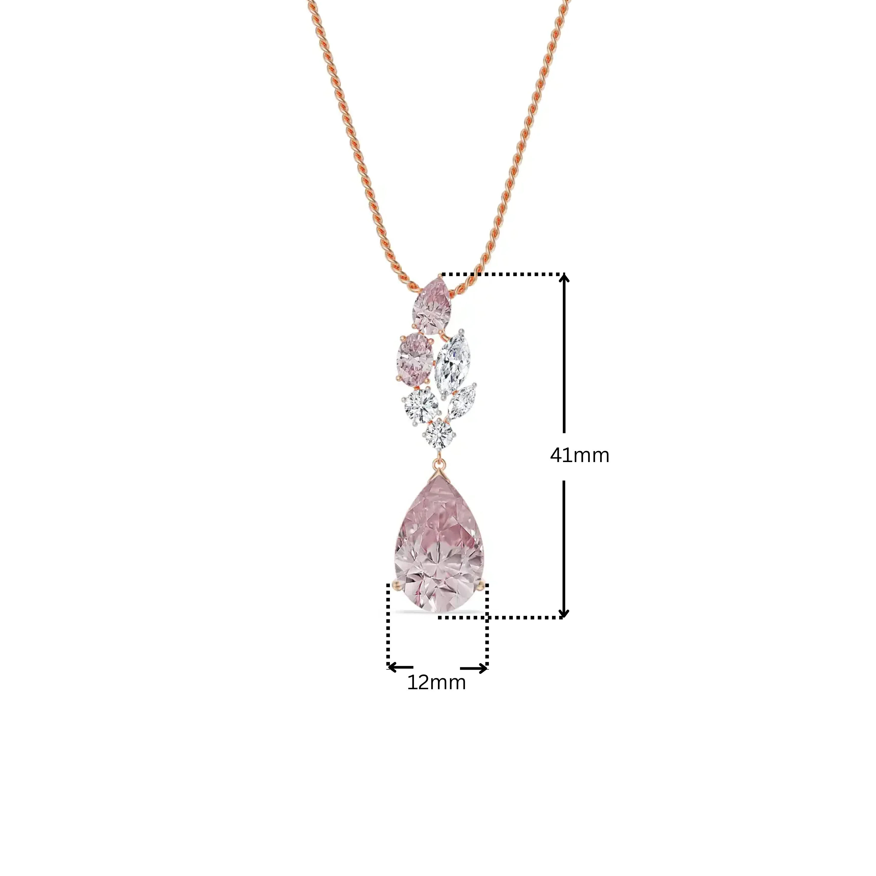 Pink Sapphire Lab Diamond Drop Pendant