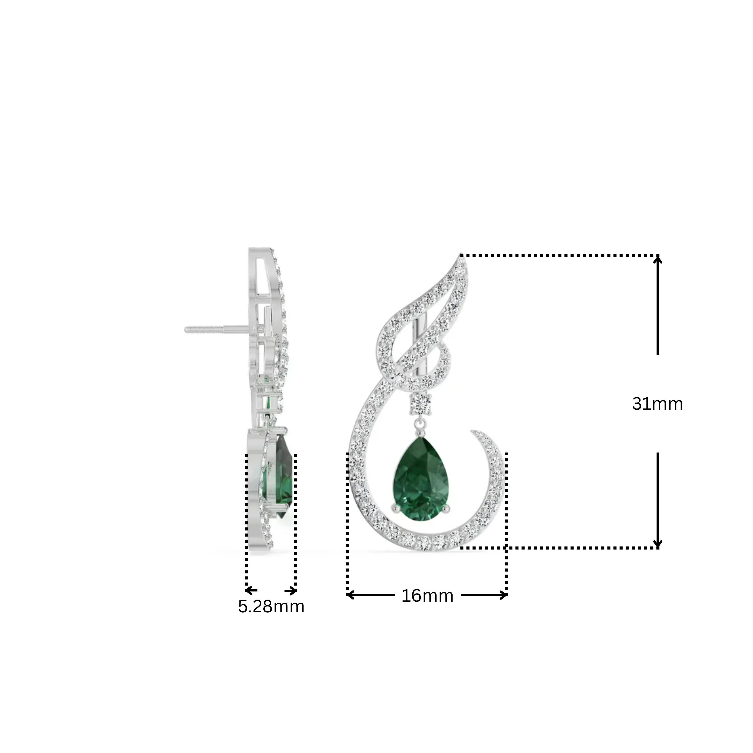 Curvy Emerald Lab Diamond Dangler Earrings