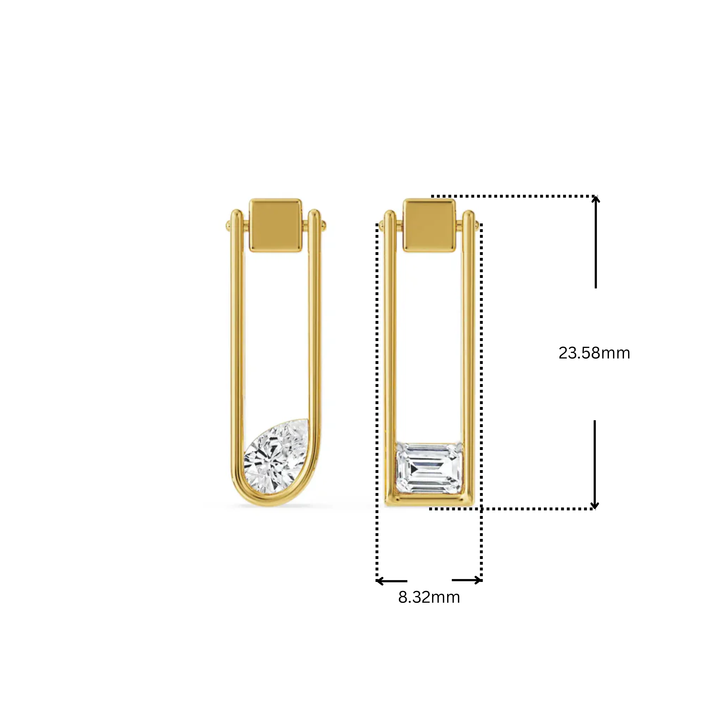 Pear Emerald Paper Clip Lab Grown Diamond Earrings