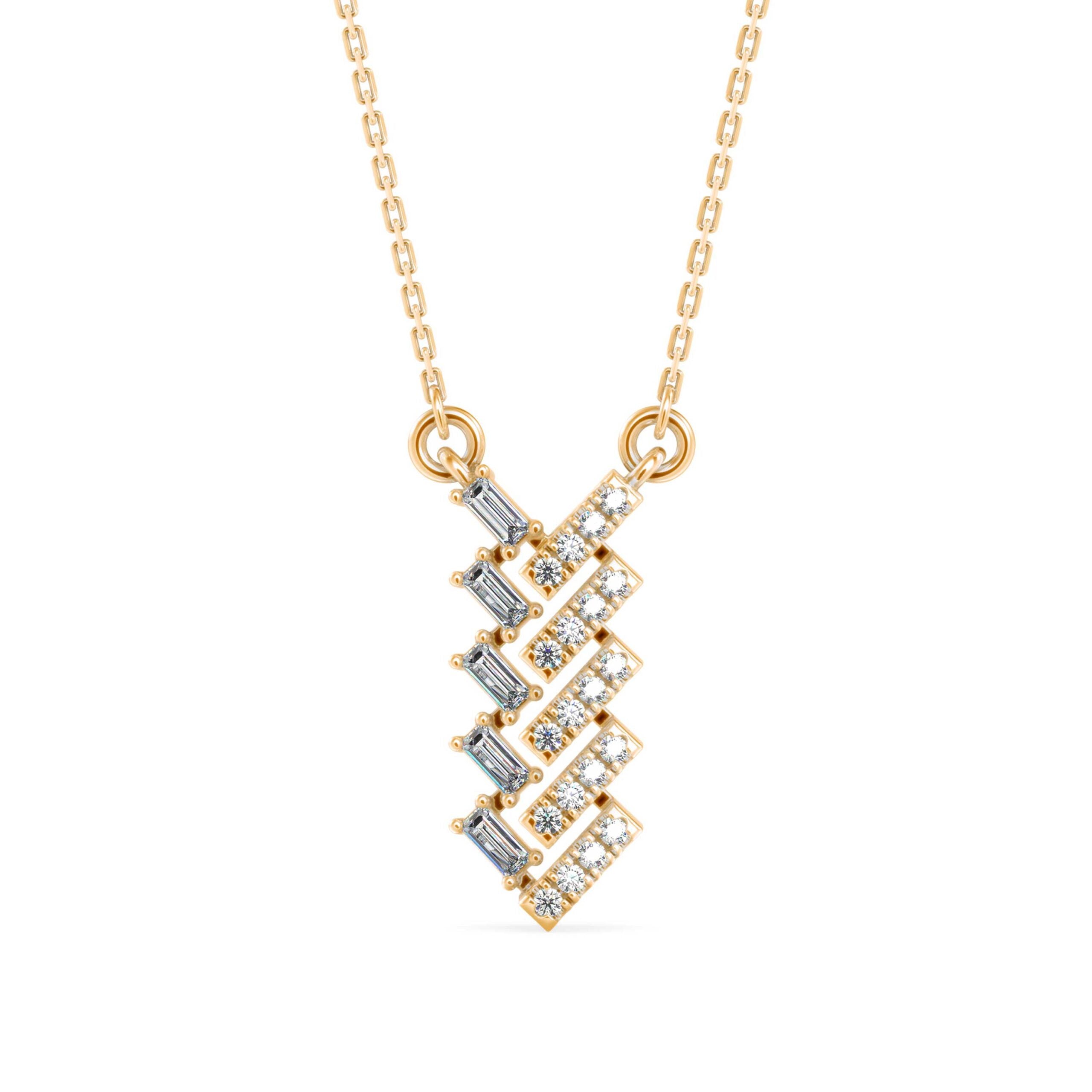 Baguette Bar Twist Diamond Necklace Front view in 9KT