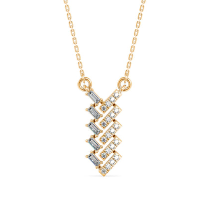 Baguette Bar Twist Diamond Necklace Front view in 9KT