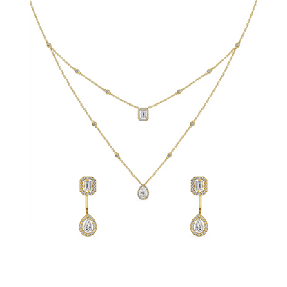 Layered Halo Solitaire Lab Grown Diamond Necklace Set - front view