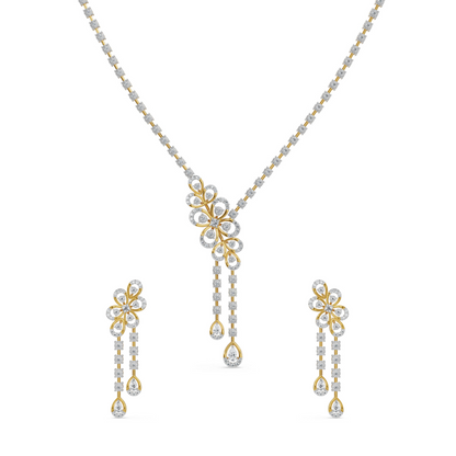 Floral Cascade Lab Grown Diamond Necklace Set - front view