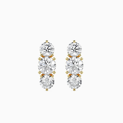 Three Stone Diamond Earrings Front view in 9KT