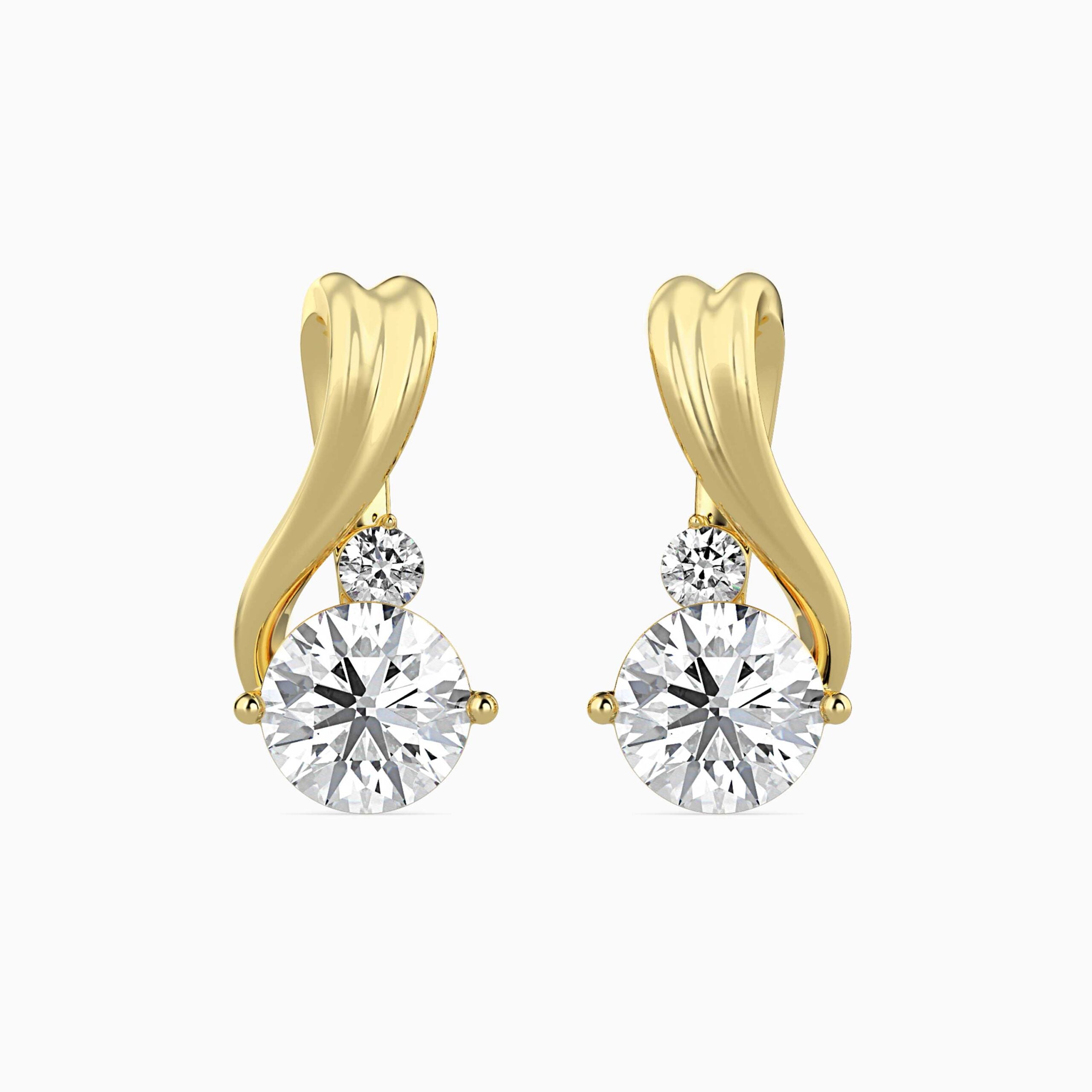 Diamond Melodic Solitaire Earrings Front view in 9KT
