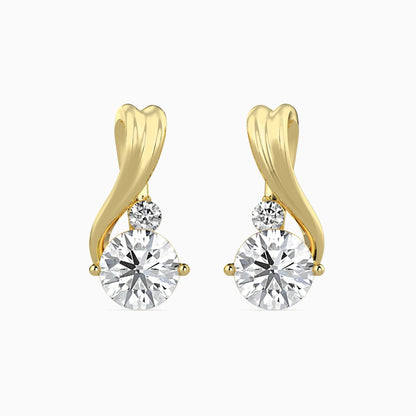 Diamond Melodic Solitaire Earrings Front view in 9KT
