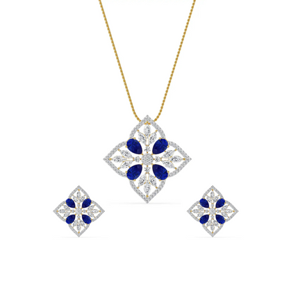 Blue Sapphire Lab Diamond Glamour Pendant Set - front view