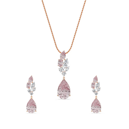 Pink Sapphire Lab Diamond Drop Pendant Set - front view