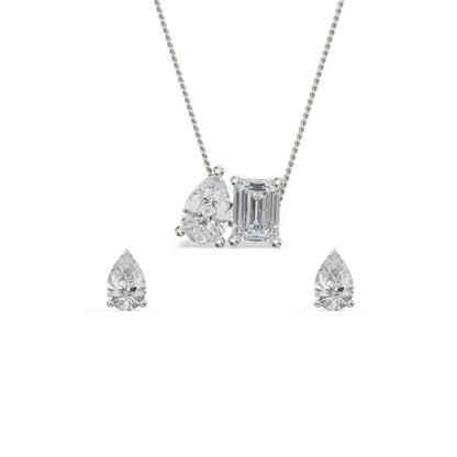 Pear Emerald Lab Diamond Pendant Set - Front View
