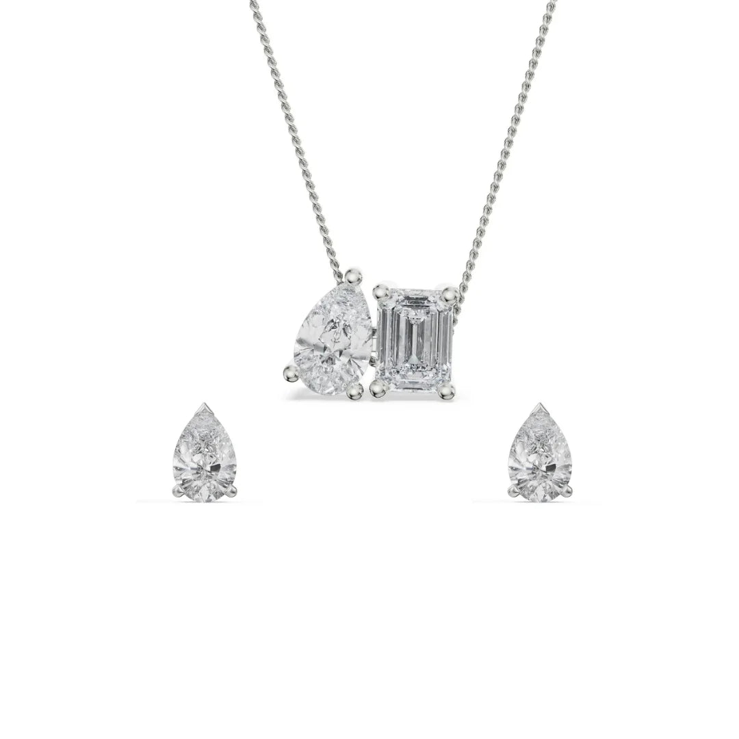 Pear Emerald Lab Diamond Pendant Set - Front View in 9KT