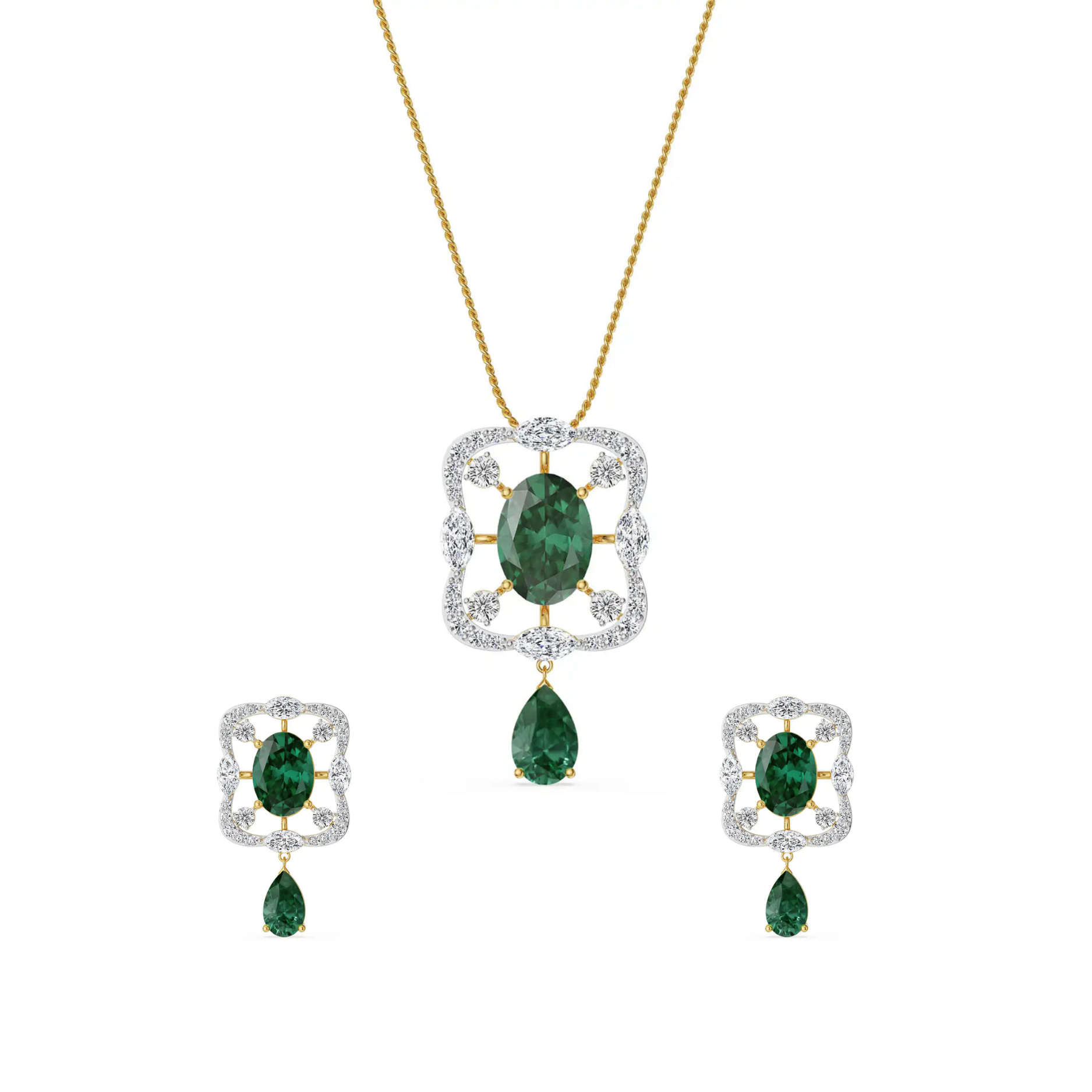 Romi Emerald Lab Grown Diamond Pendant Set - front view