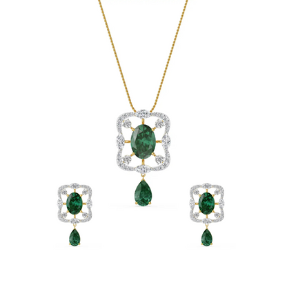Romi Emerald Lab Grown Diamond Pendant Set - front view