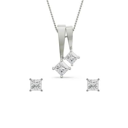 Princess Lab Diamond Pendant Set - Front View