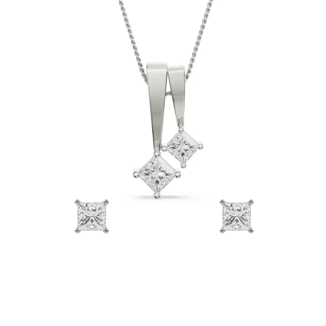 Princess Lab Diamond Pendant Set - Front View in 9KT
