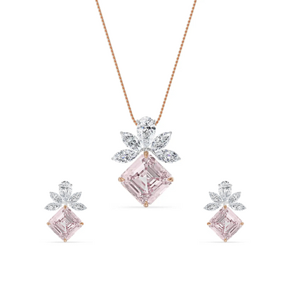 Floral Pink Lab Grown Diamond Pendant Set - front view